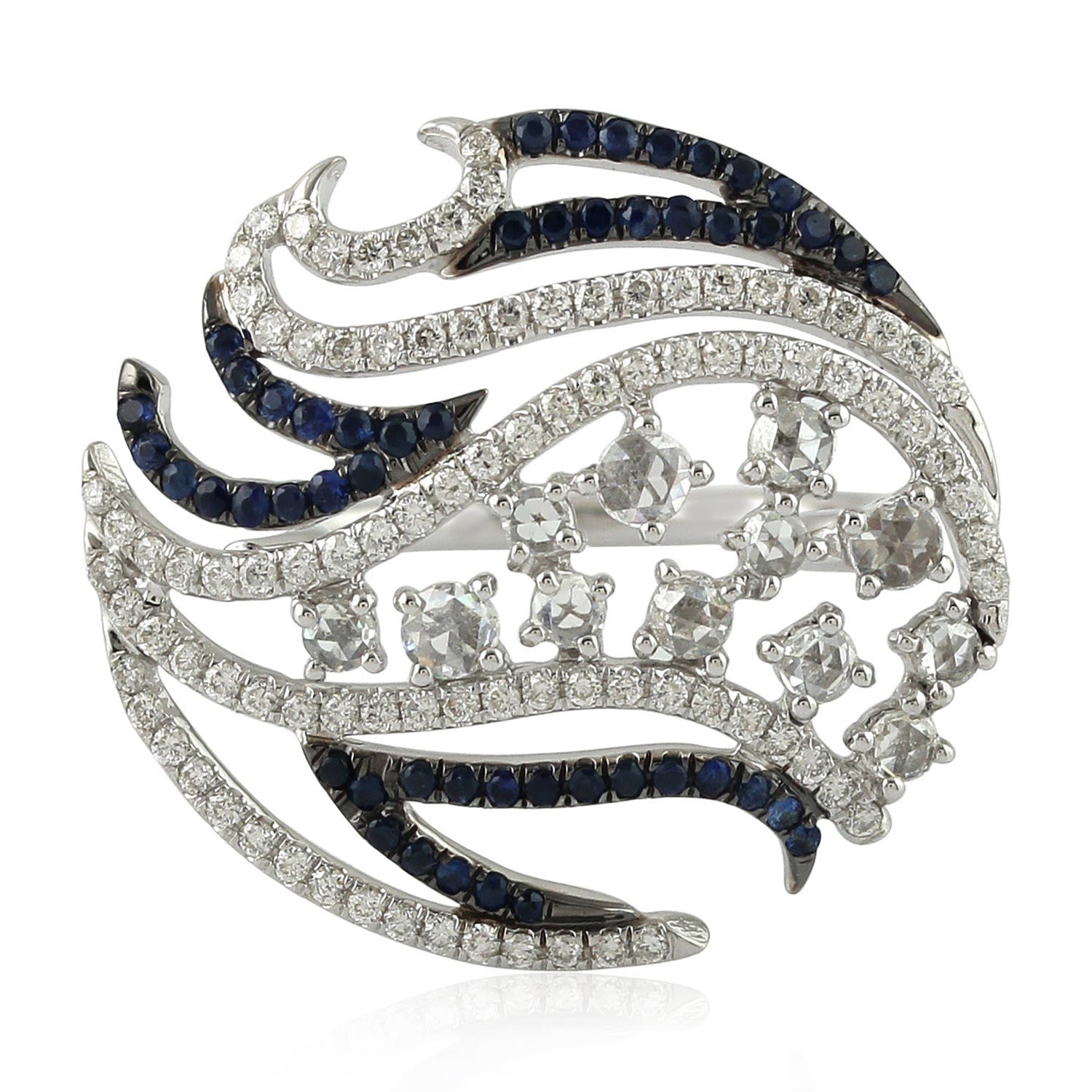Artisan Women's Black / White Luxury White Gold Ring Featuring Blue Sapphire & Diamond Accents In Metallic