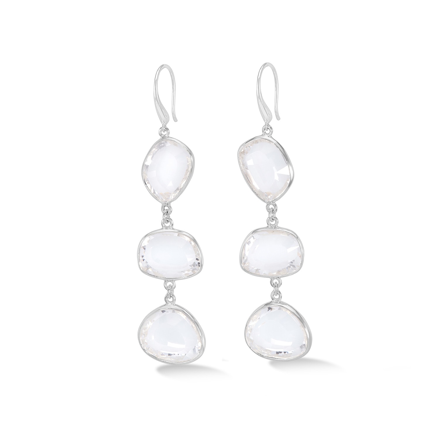 Dower & Hall Women's Long Rock Crystal Pebble Drop Earrings In Silver In Metallic