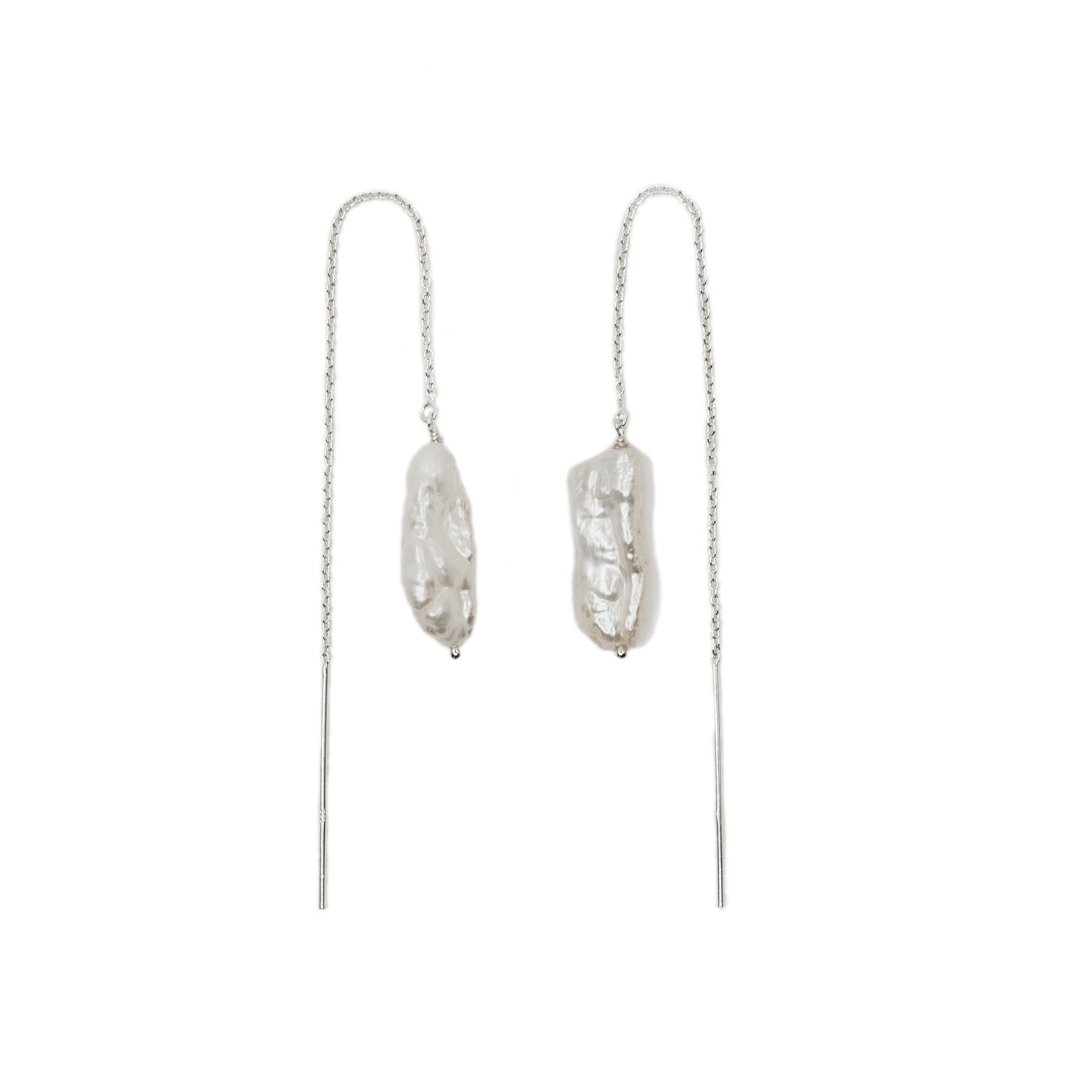 Nakiit Women's White / Silver Biwa Pearl Threaders – Sterling Silver In Multi