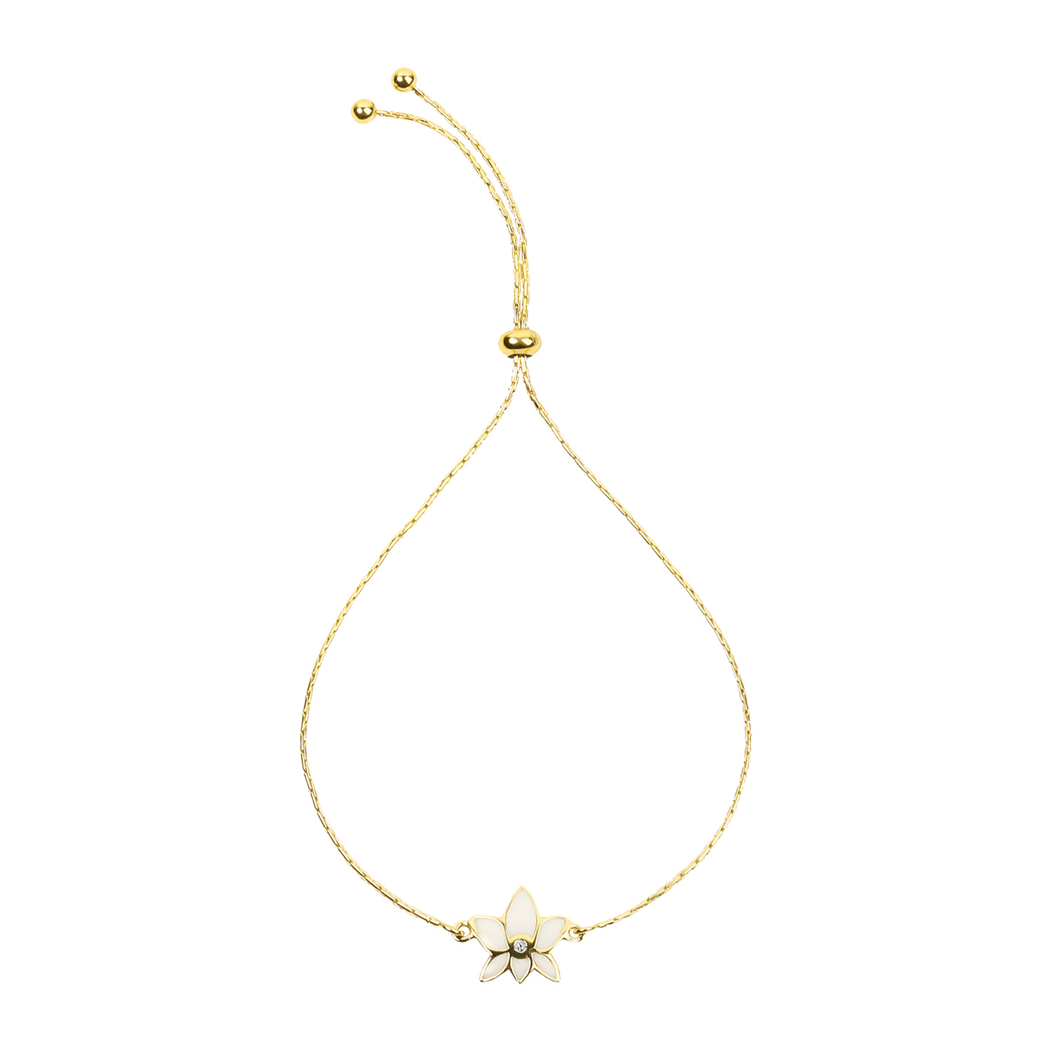 Karma And Luck Women's White / Gold In Full Bloom Diamond Lotus Charm Bracelet