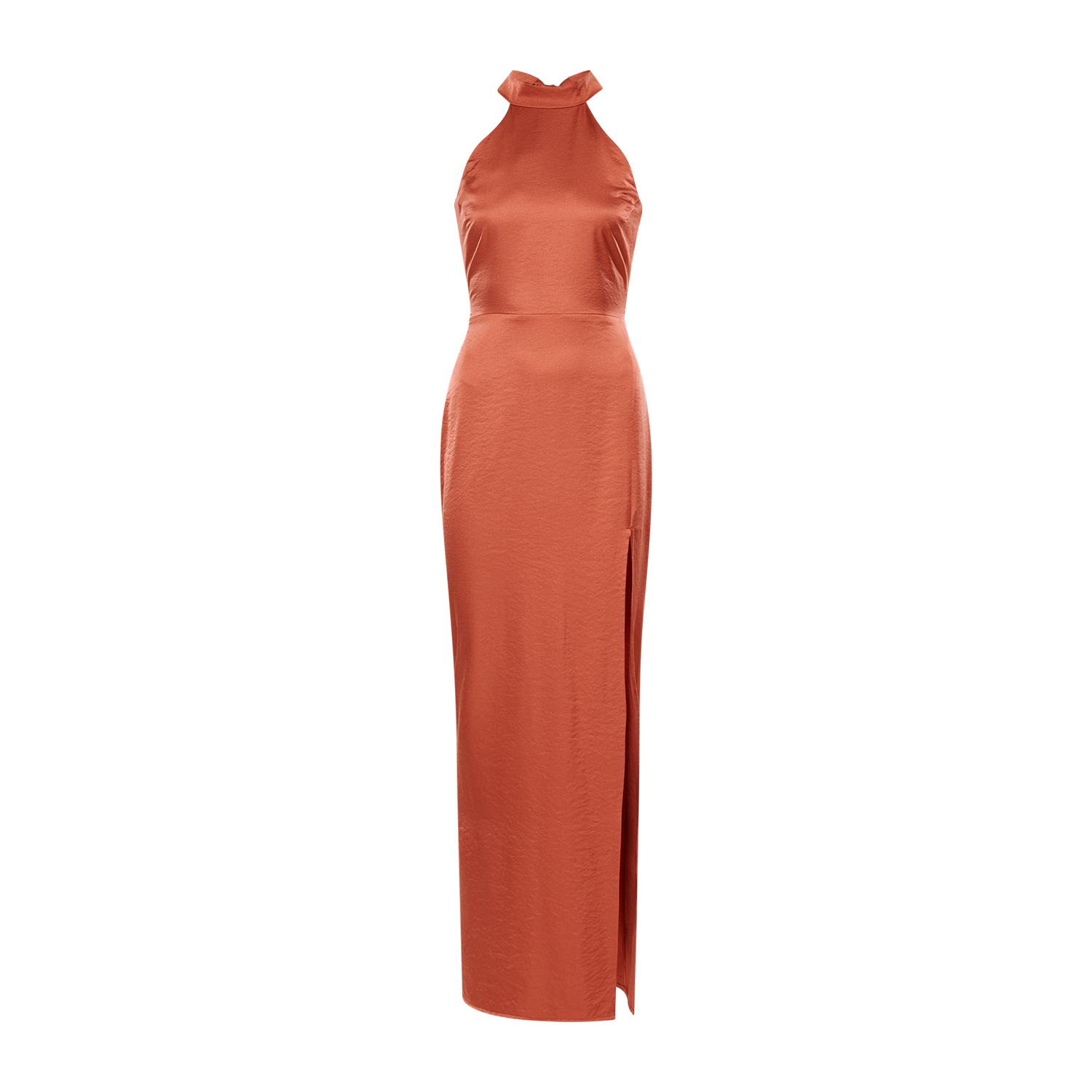 Altera London Halter Neck Satin Gown - Orange