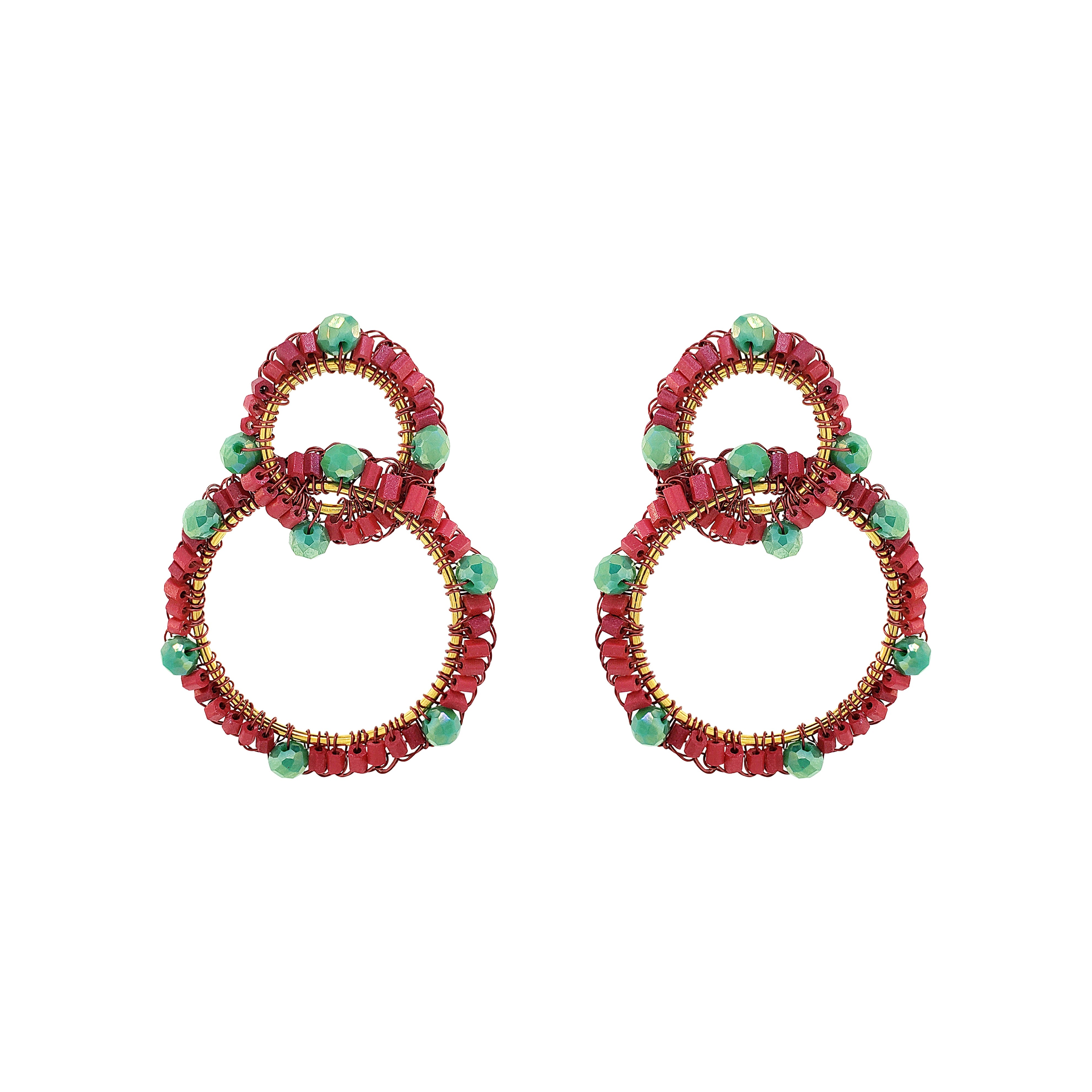 Lavish By Tricia Milaneze Women's Gold / Green / Pink Sunset Coral Mix High Roller Handmade Crochet Earrings