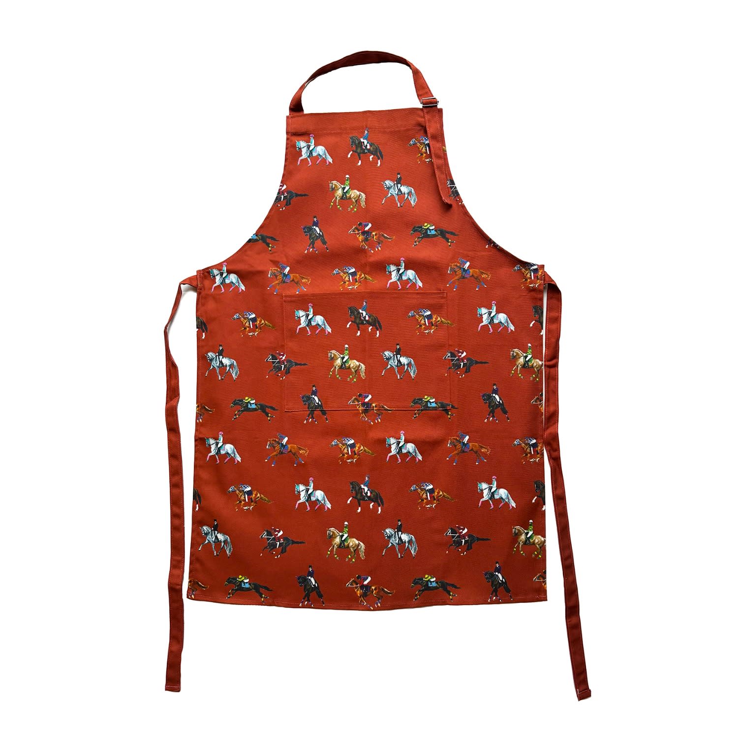 Jessica Anderton Designs Red Dressage & Racehorses Cotton Aprons - Burnt Orange In Red