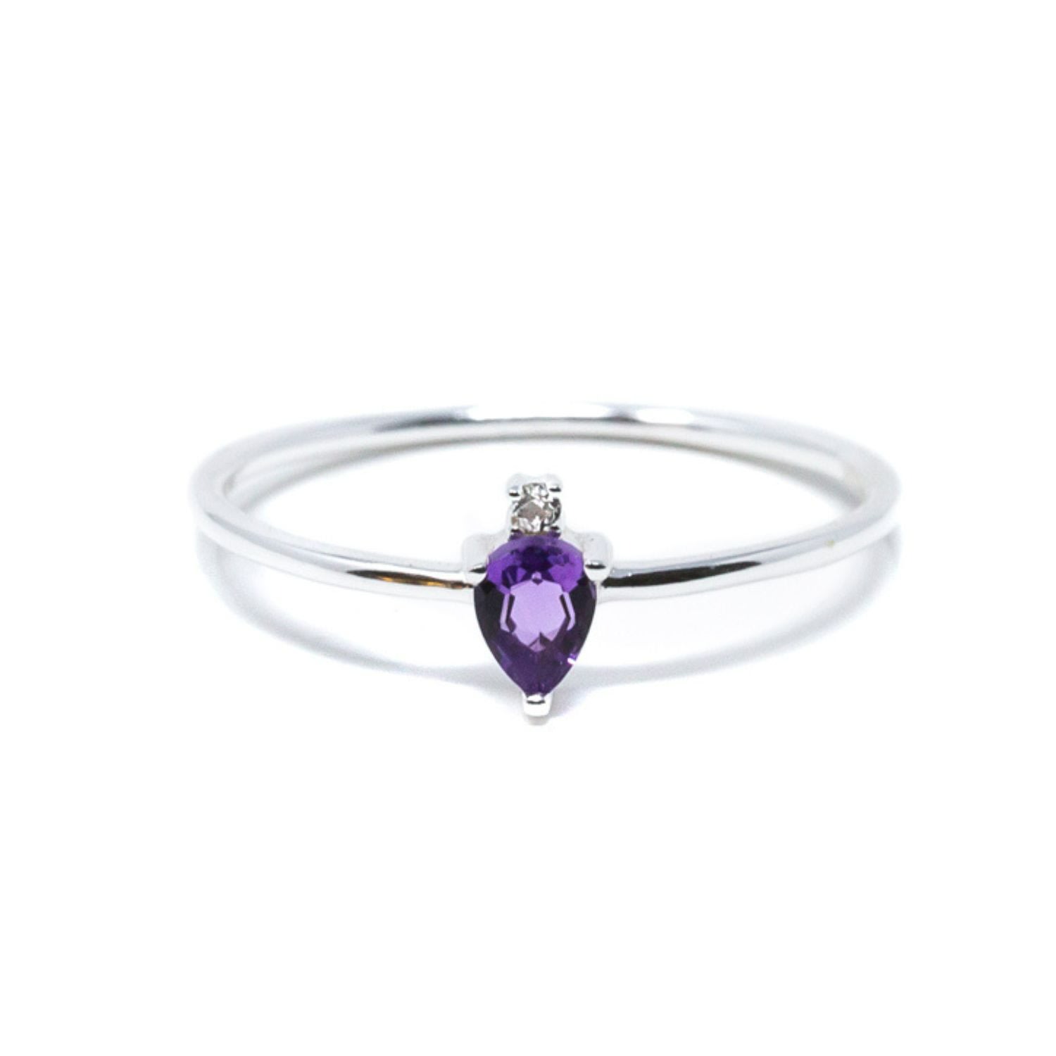 Nasi Silver Women's Pink / Purple Pear Atarah Ring- Amethyst & White Topaz, Silver