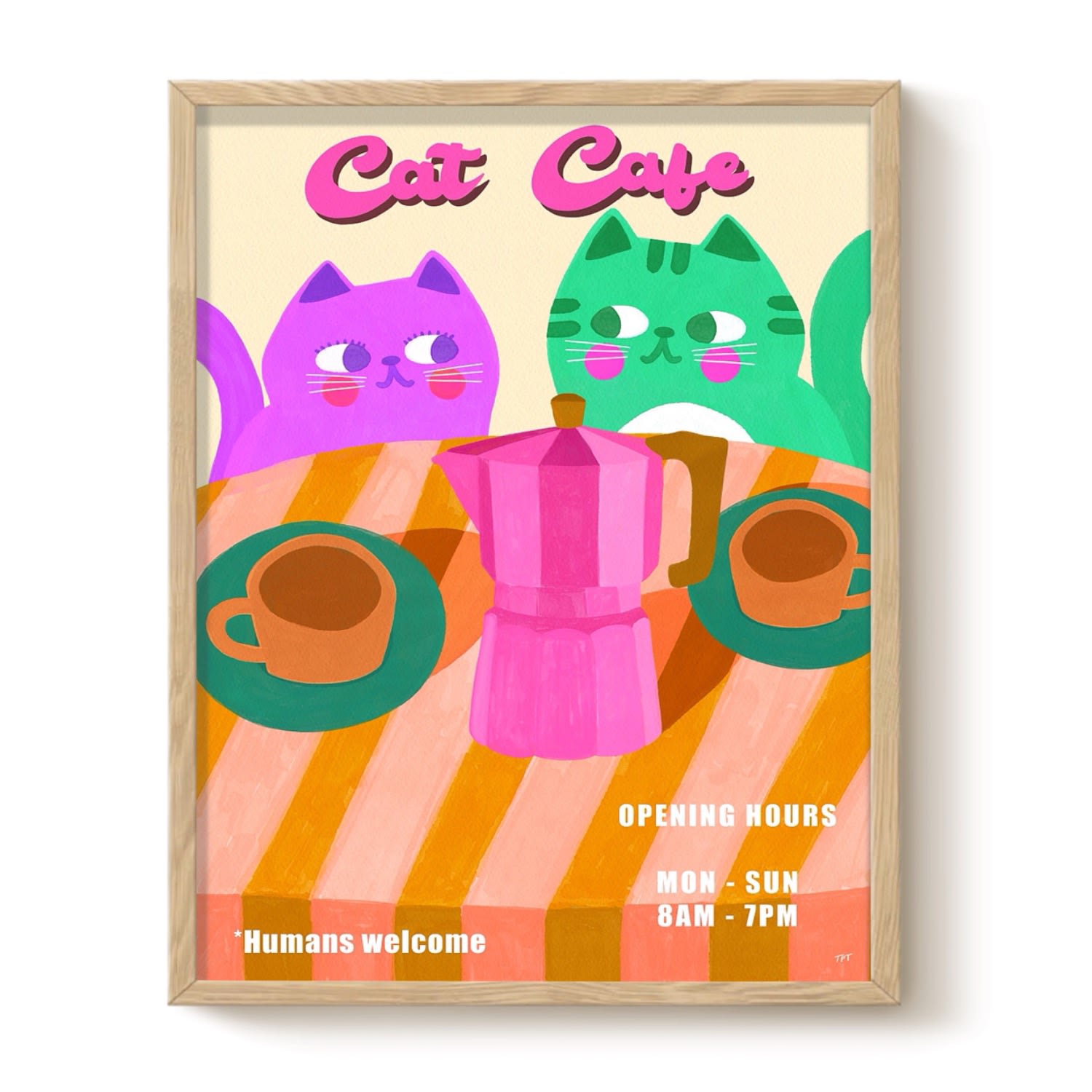 The Paper Tail Cat Café - Art Print - Medium In Multi