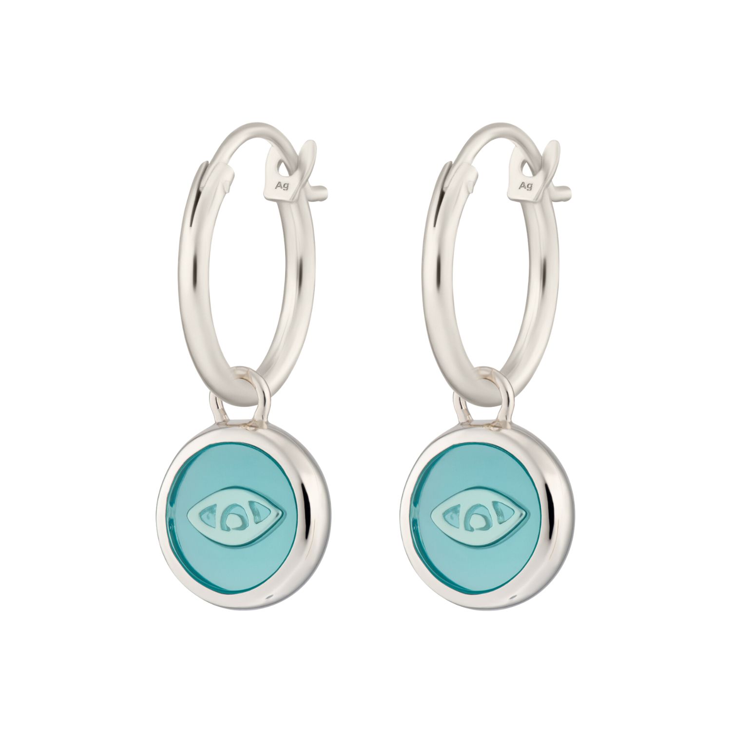 Women’s Silver / Blue Sterling Silver Turquoise Eye Resin Charm Hoop Earrings Lily Charmed