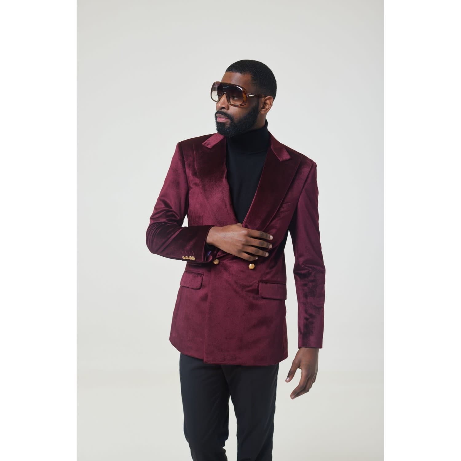 Maison Velvet Double Breasted Peak Lapel Two Piece Suit – Burgundy