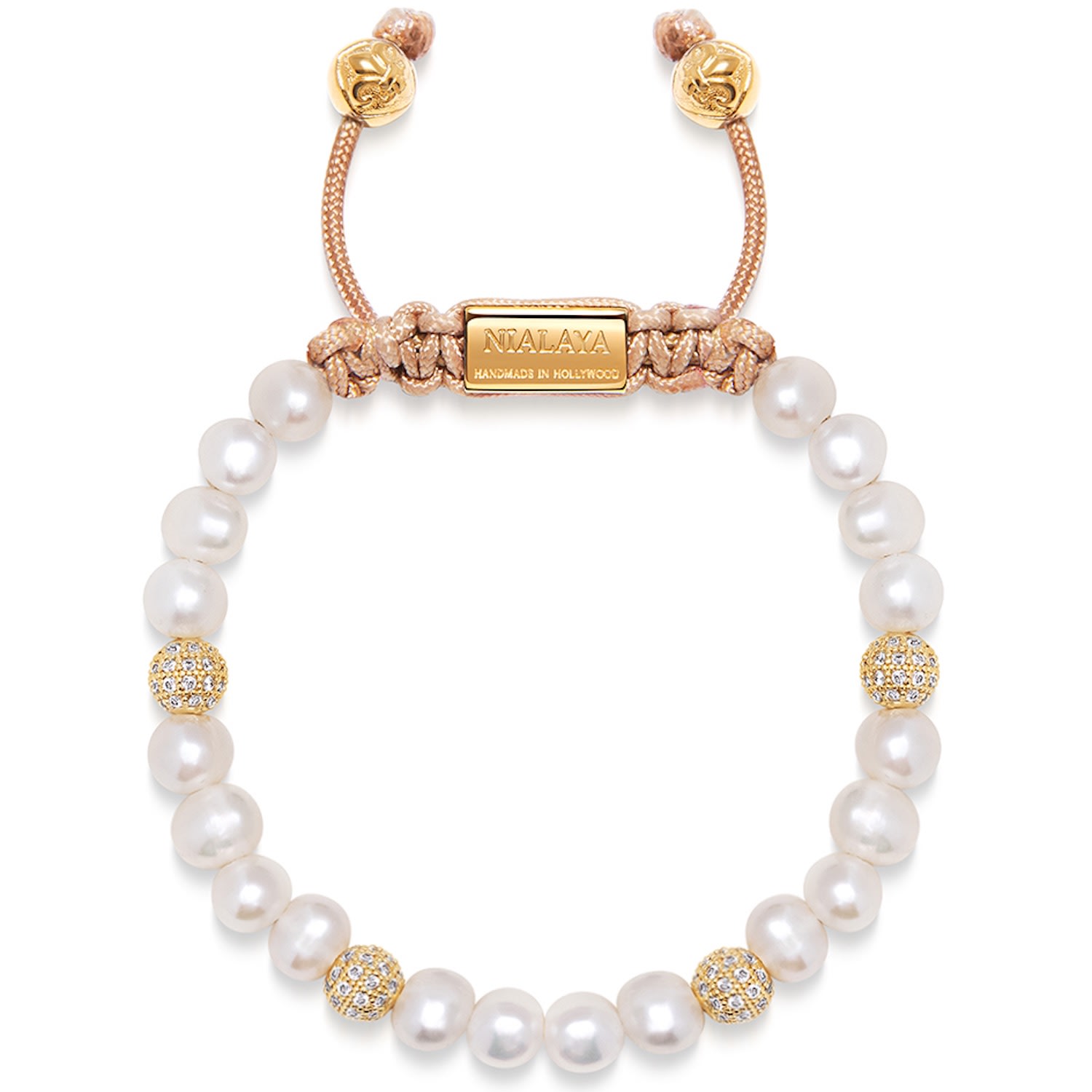 Nialaya Gold / White Women's Beaded Bracelet With Pearl And Gold