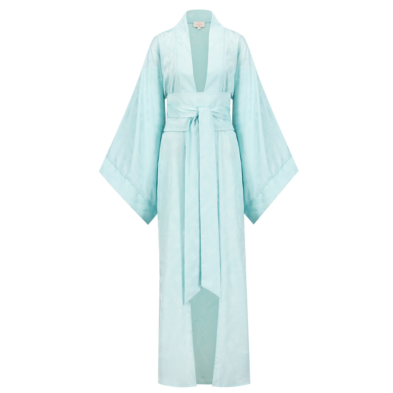 Women’s Blue Kimono Abaya In Engraved Silk With High Waist Belt In Fair Aqua Color Medium Azzalia