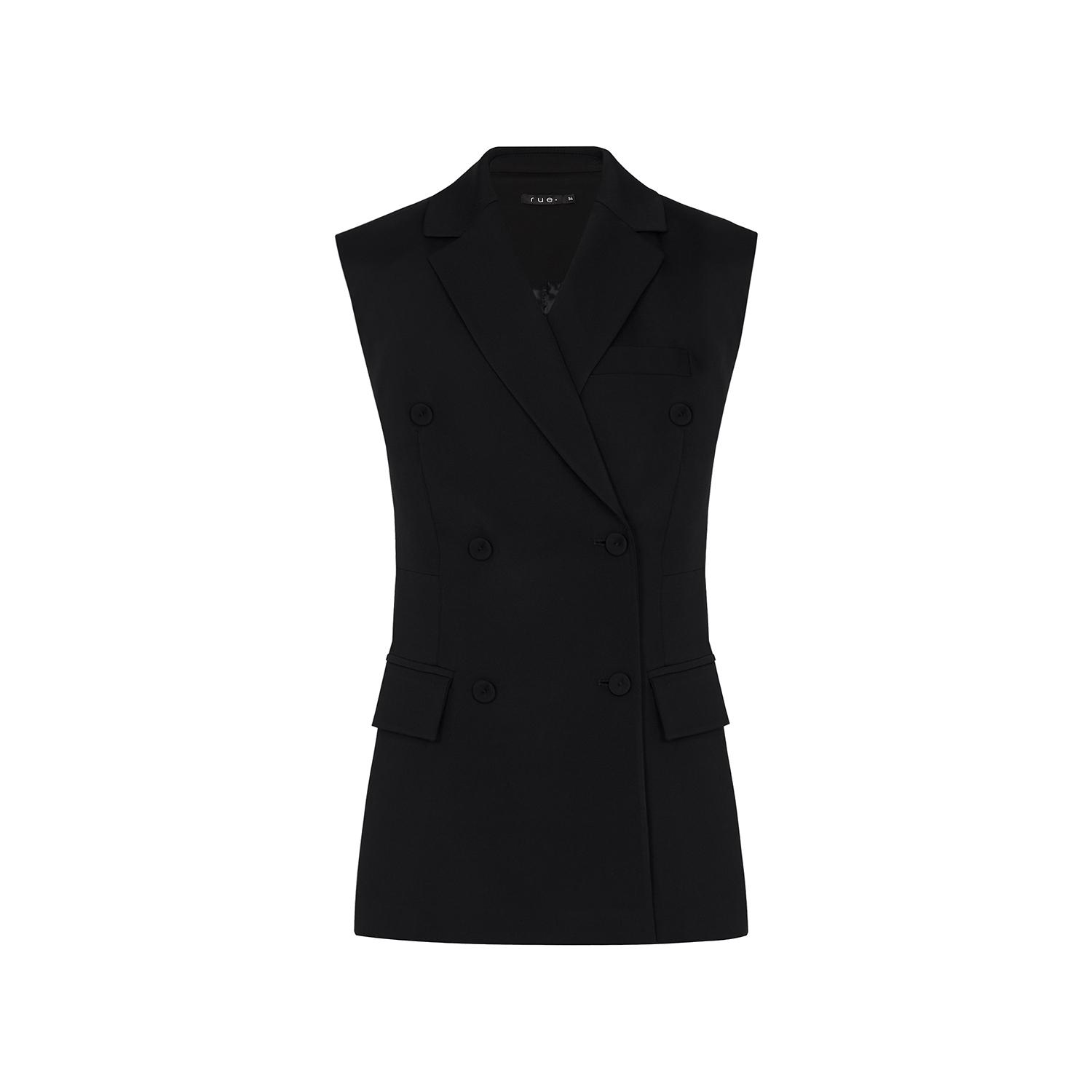 Rue Les Createurs Women's Buttoned Sleeveless Black Vest In Black