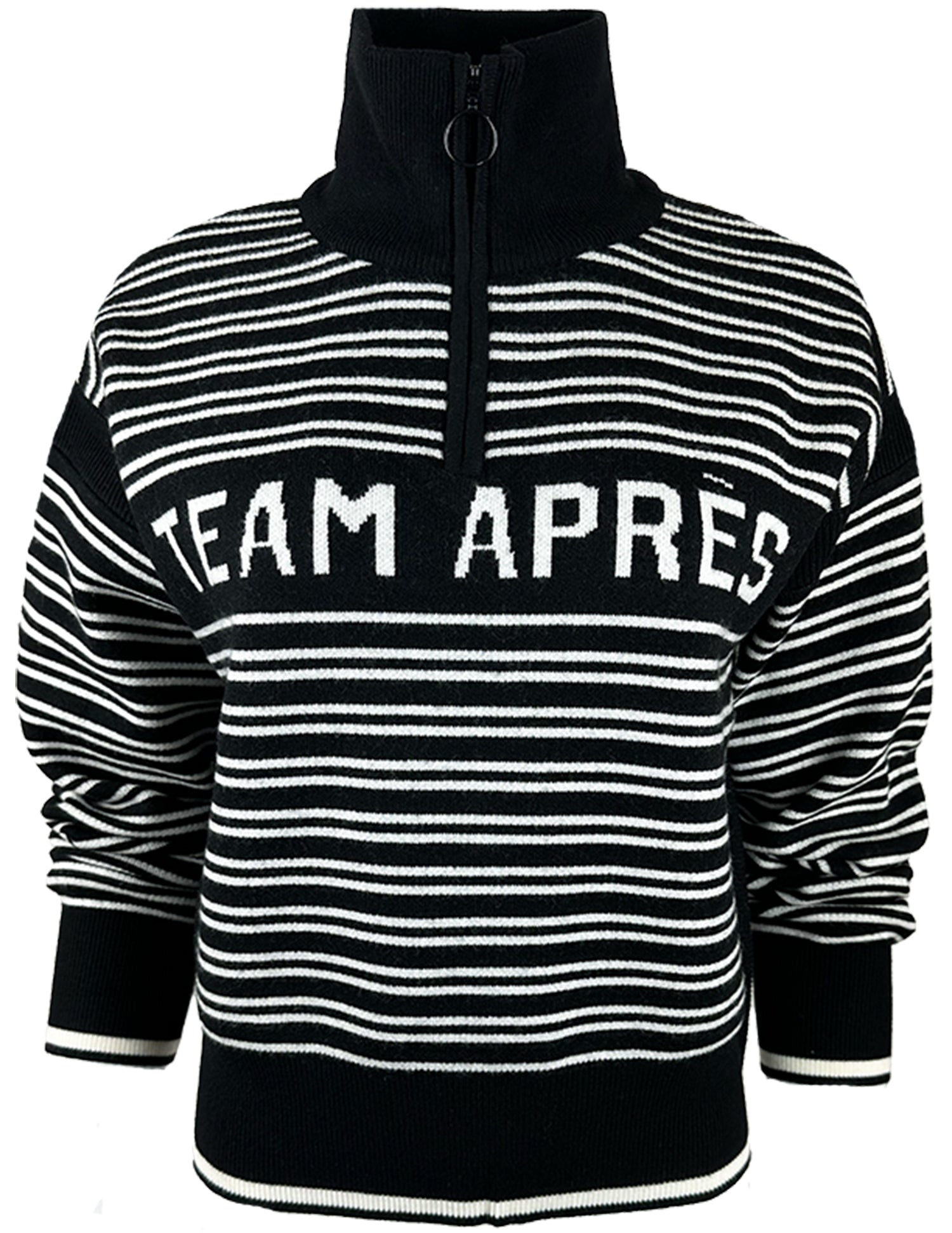 Team Event Women's "team Après" Merino Wool Après Ski Quarter Zip Sweater Black In Black