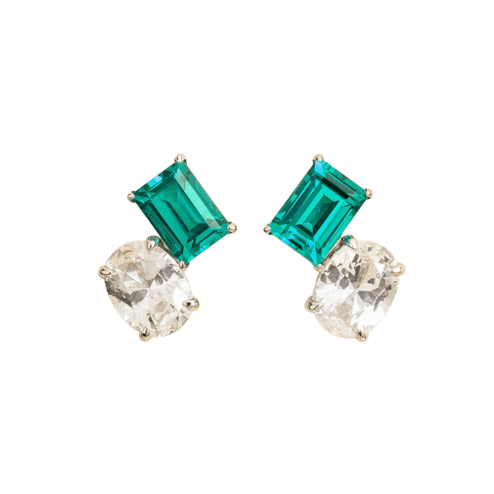 Juvetti Women's Silver / Green / Blue Buchon White Gold Earrings Set With Paraiba & White Sapphire In Multi