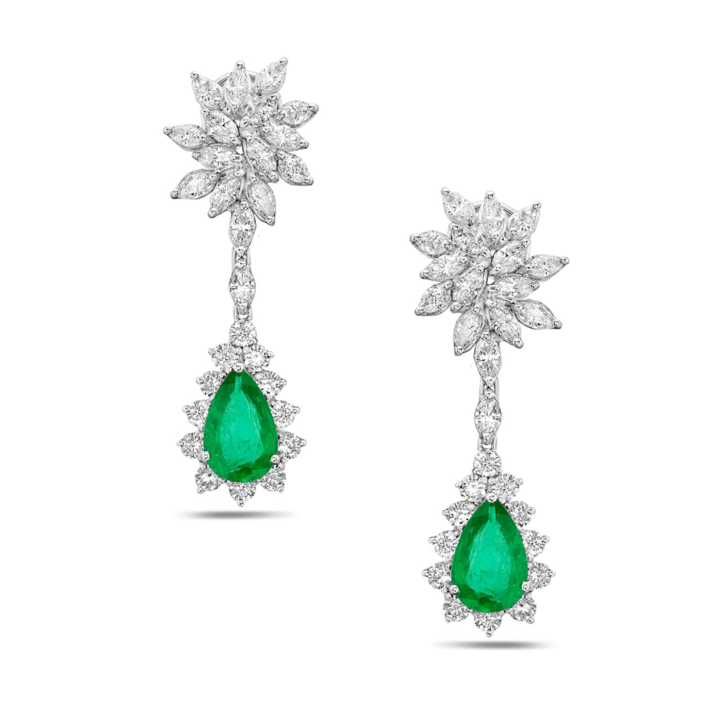 Artisan Women's Green / White White Gold Marquise Diamond Emerald Dangle Earrings Handmade Jewelry