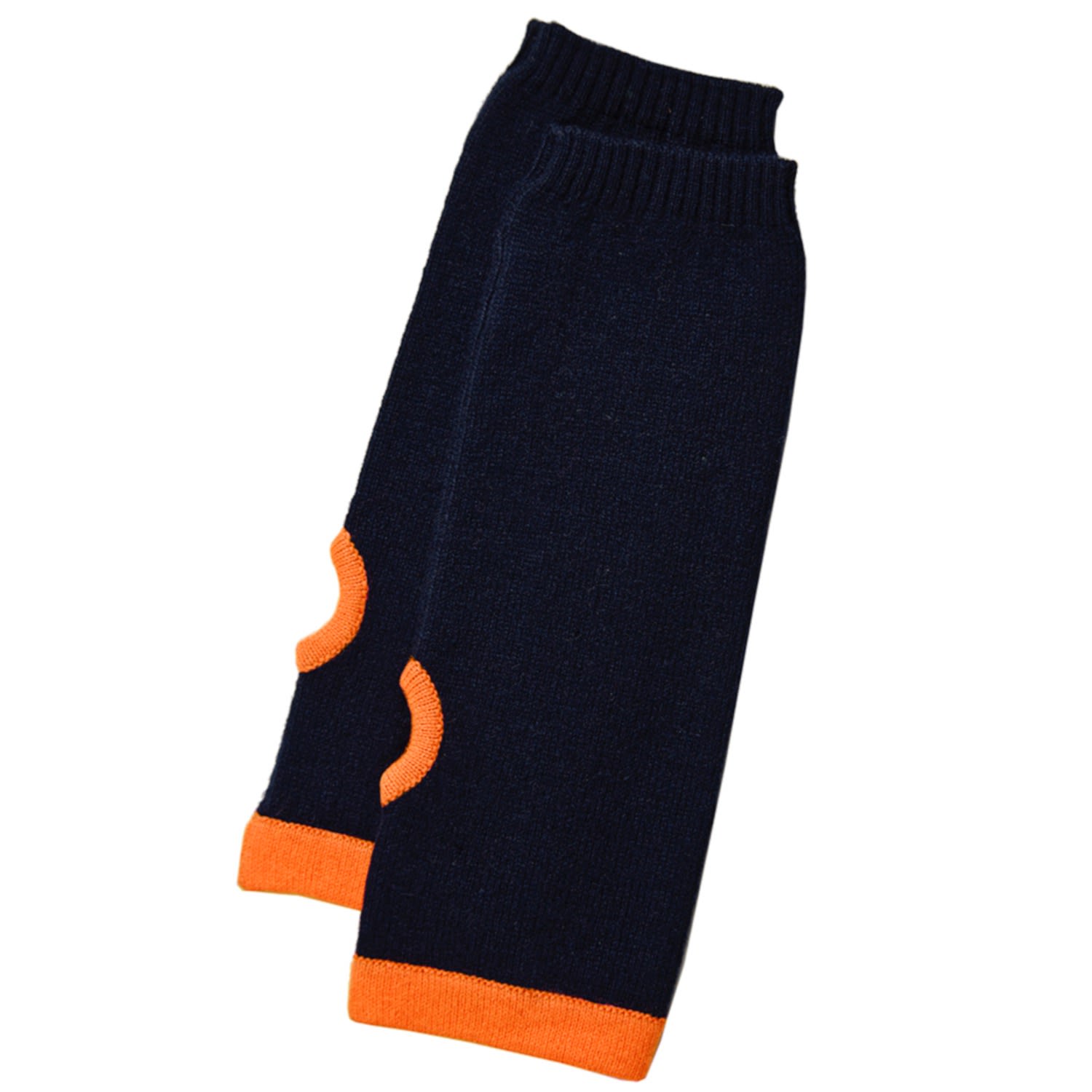 Women’s Blue Cashmere Wrist Warmers Navy & Neon Orange One Size Cove