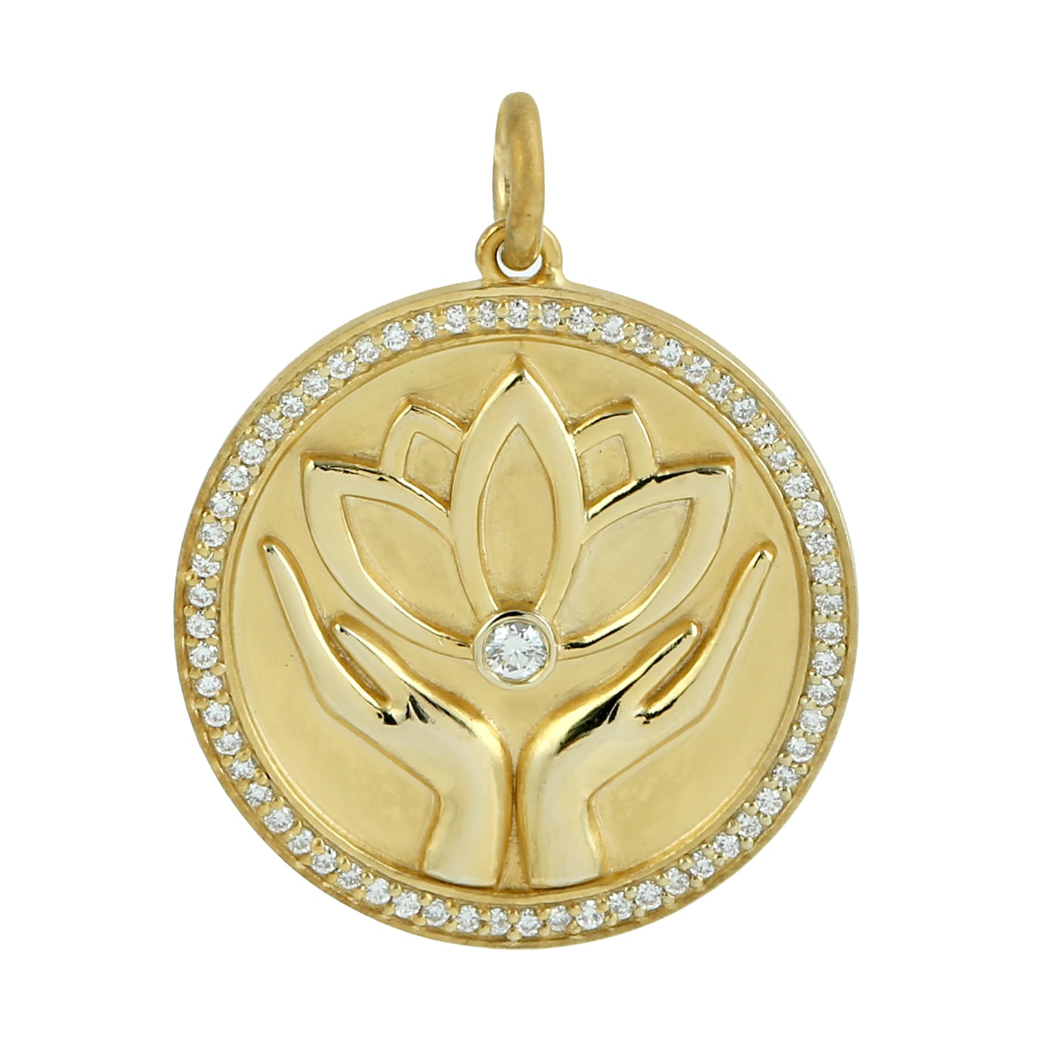 Artisan Women's White / Gold 14k Gold Hope Hands Lotus Flower Pendant With Natural Diamonds In Gold