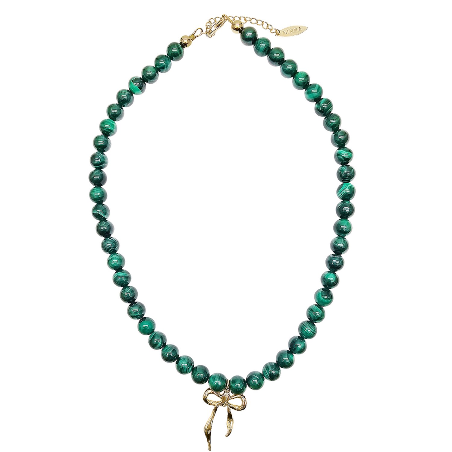 Farra Women's Brown Gift Idea Malachite With Butterfly Knot Pendant Necklace