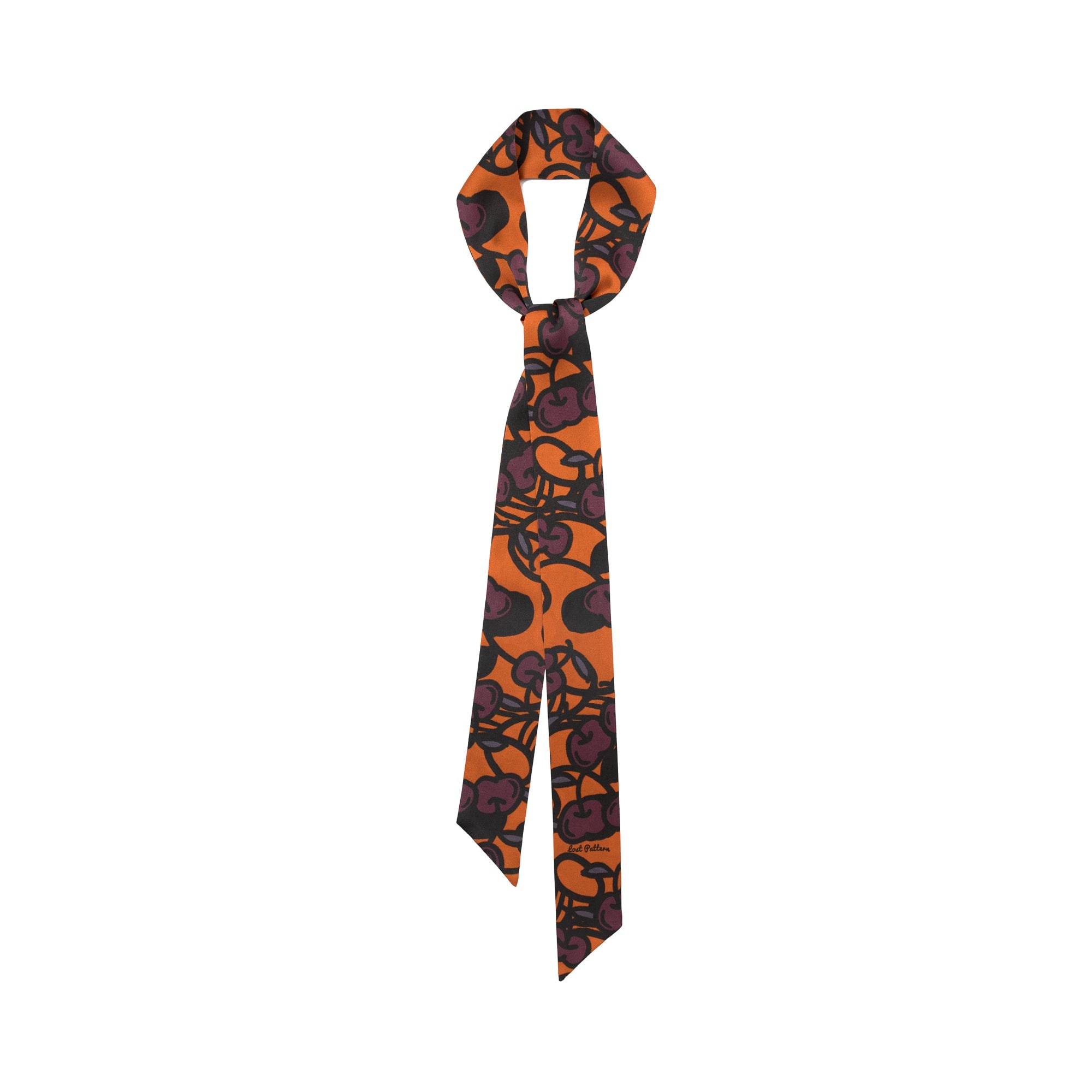 Lost Pattern Nyc Women's Lost Cherries Silk Skinny Scarf -  Pumpkin Orange In Orange