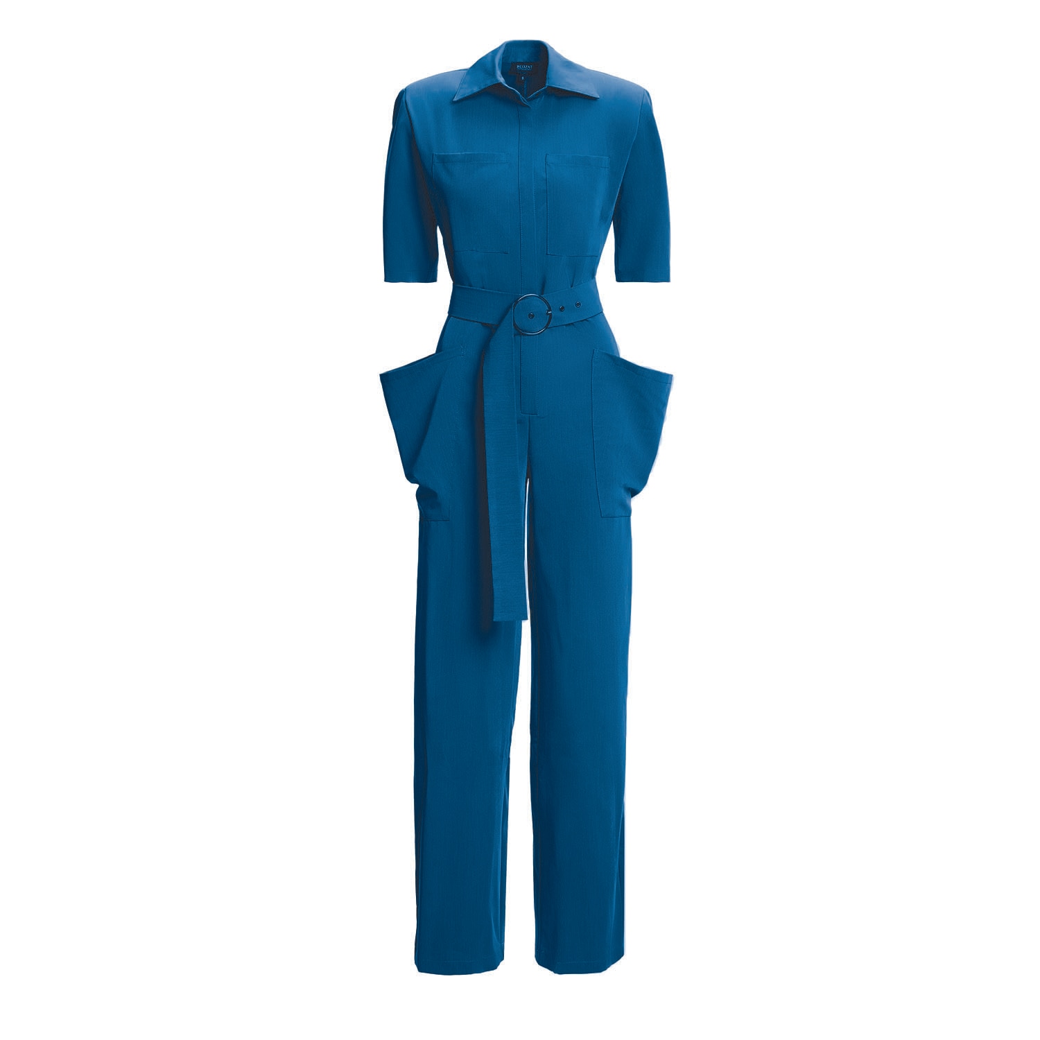 Bluzat Women's Blue Denim Maxi Jumpsuit With Short Sleeves In Blue