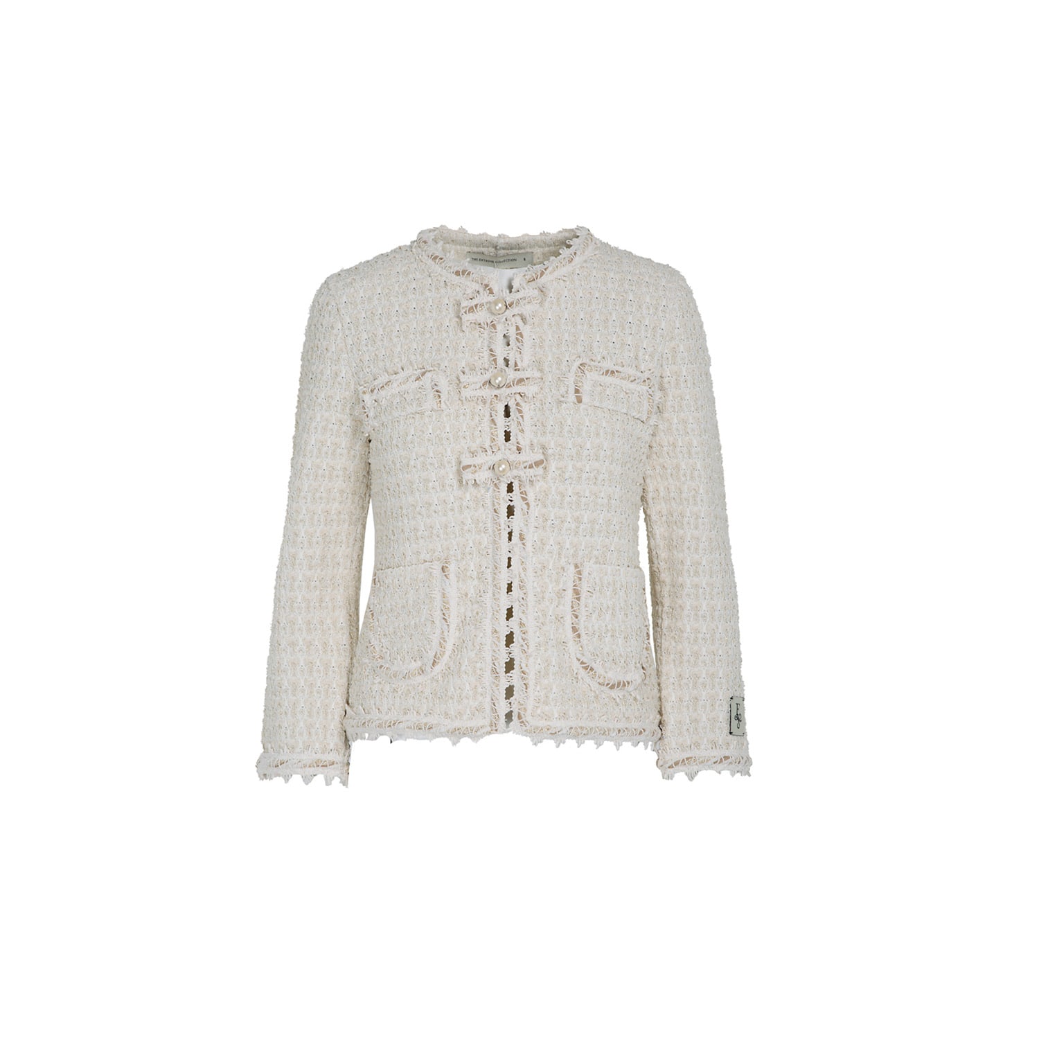The Extreme Collection Women's White Tweed Cotton Blend Ecru Jacket With Patch Pockets Zoe In White