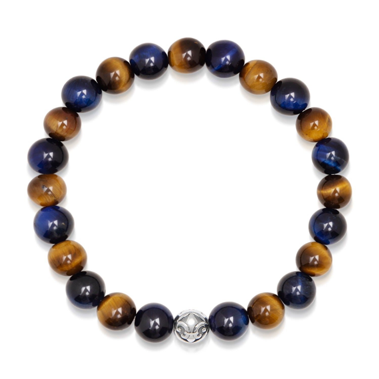 Blue / Brown Men’s Wristband With Blue Tiger Eye, Brown Tiger Eye And Silver Nialaya