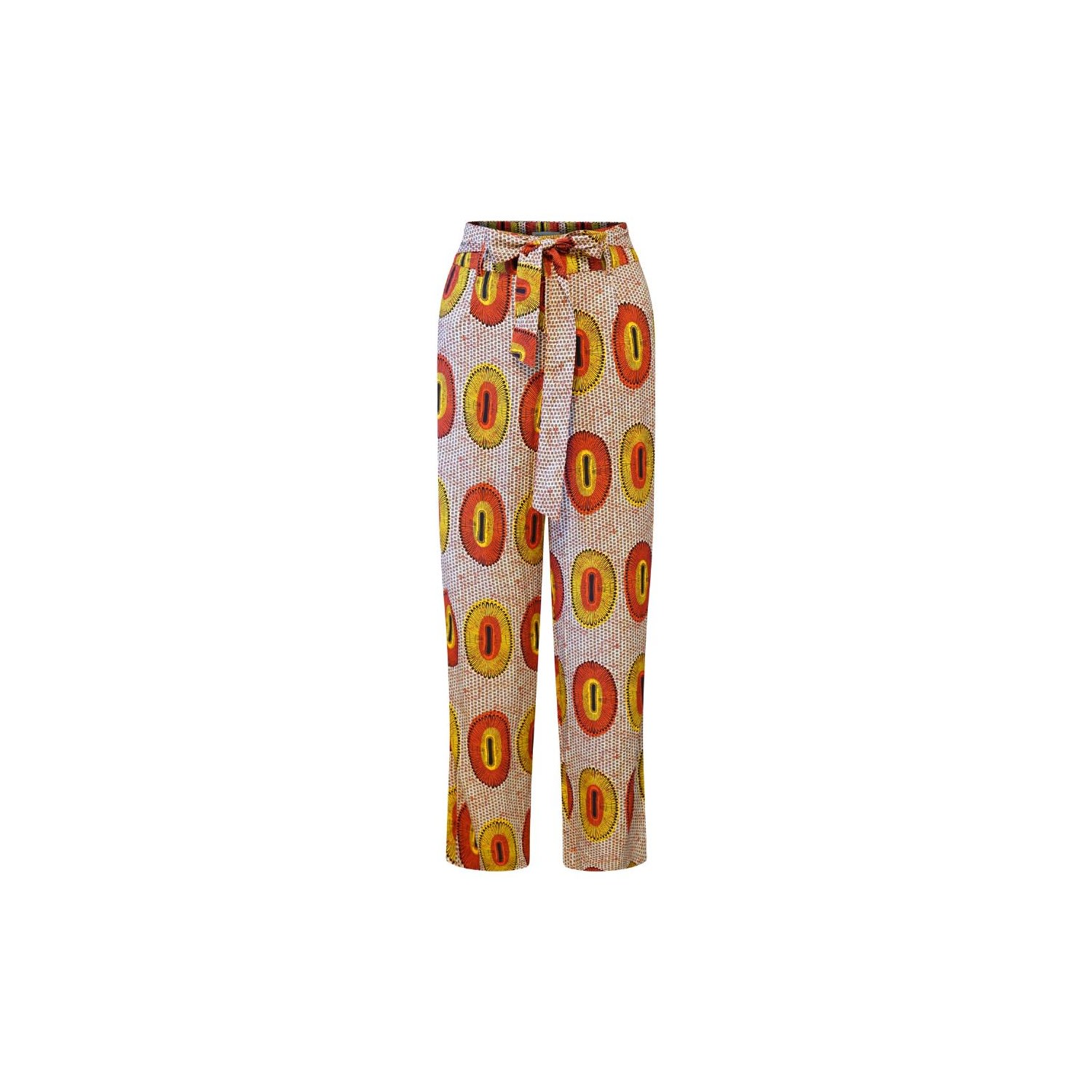 Oliveankara Women's Yellow / Orange / Brown Kianga Cropped Straight-leg Pants - Yellow & Orange Rhythmic Spirits In Yellow/orange/brown