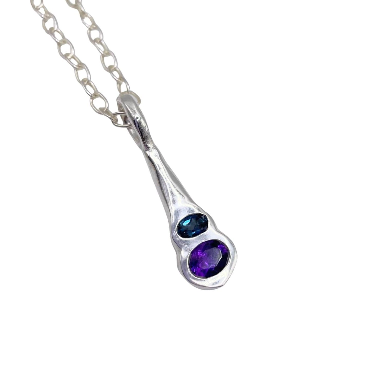 Amy Delson Jewelry Women's Blue / Silver / Purple Olivia - Purple Amethyst, London Blue Topaz Two Stone Silver Pendant  In Multi