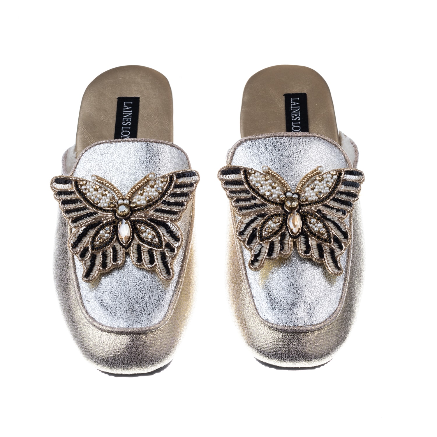 Laines London Women's Gold / Silver Classic Mules With Double Butterfly Brooches - Silver & Gold In Gray