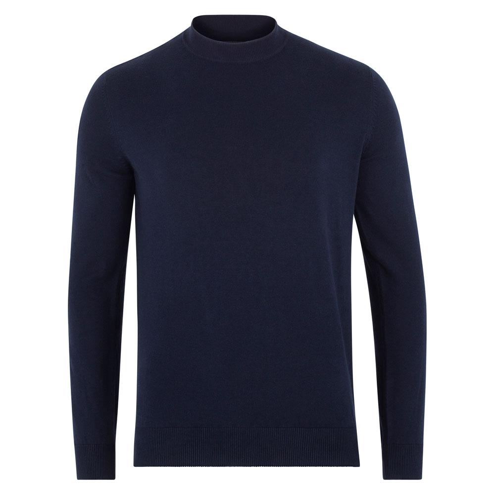 Blue Mens Cotton James Narrow Mock Turtleneck Jumper - Navy Small Paul James Knitwear