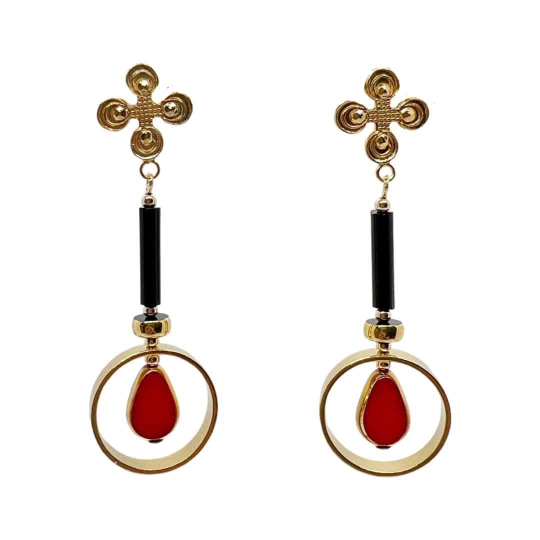 Women’s Black / Red / Gold Vienna Earrings Aracheli Studio