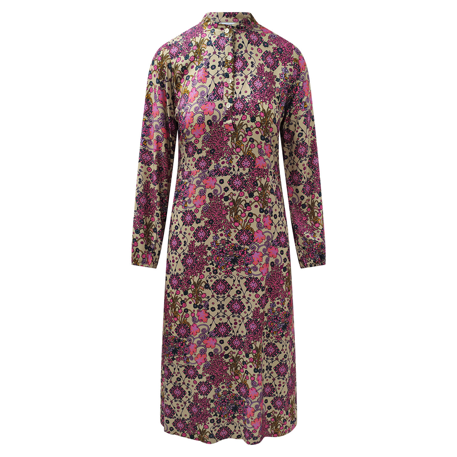 Women’s Pink / Purple Fuchsia Floral Long Sleeved Midi Dress Small Haris Cotton