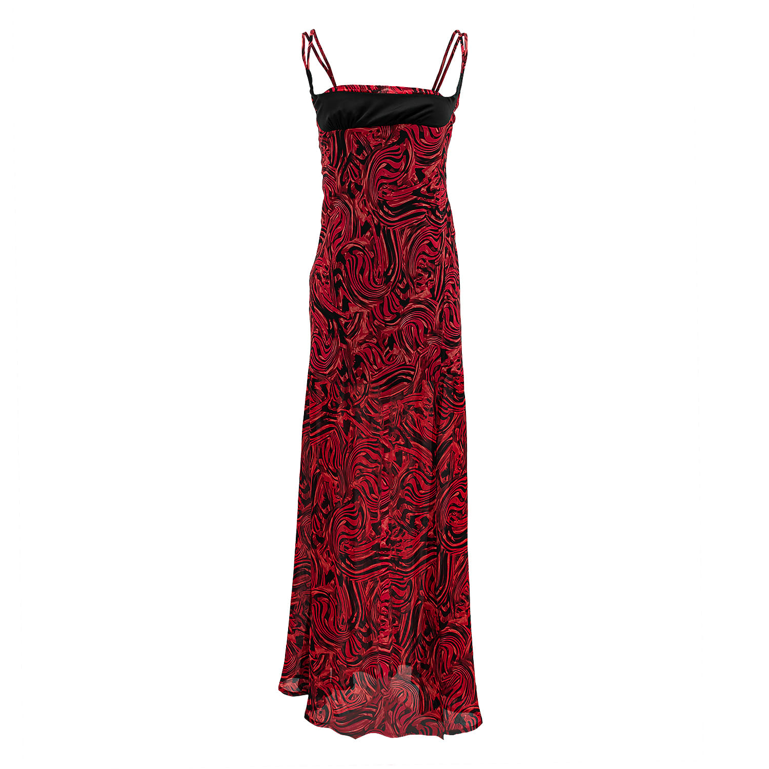 Lava Print Chiffon Straight-Neck Bias-Cut Slit Maxi Dress | Janara Jones |  Wolf & Badger