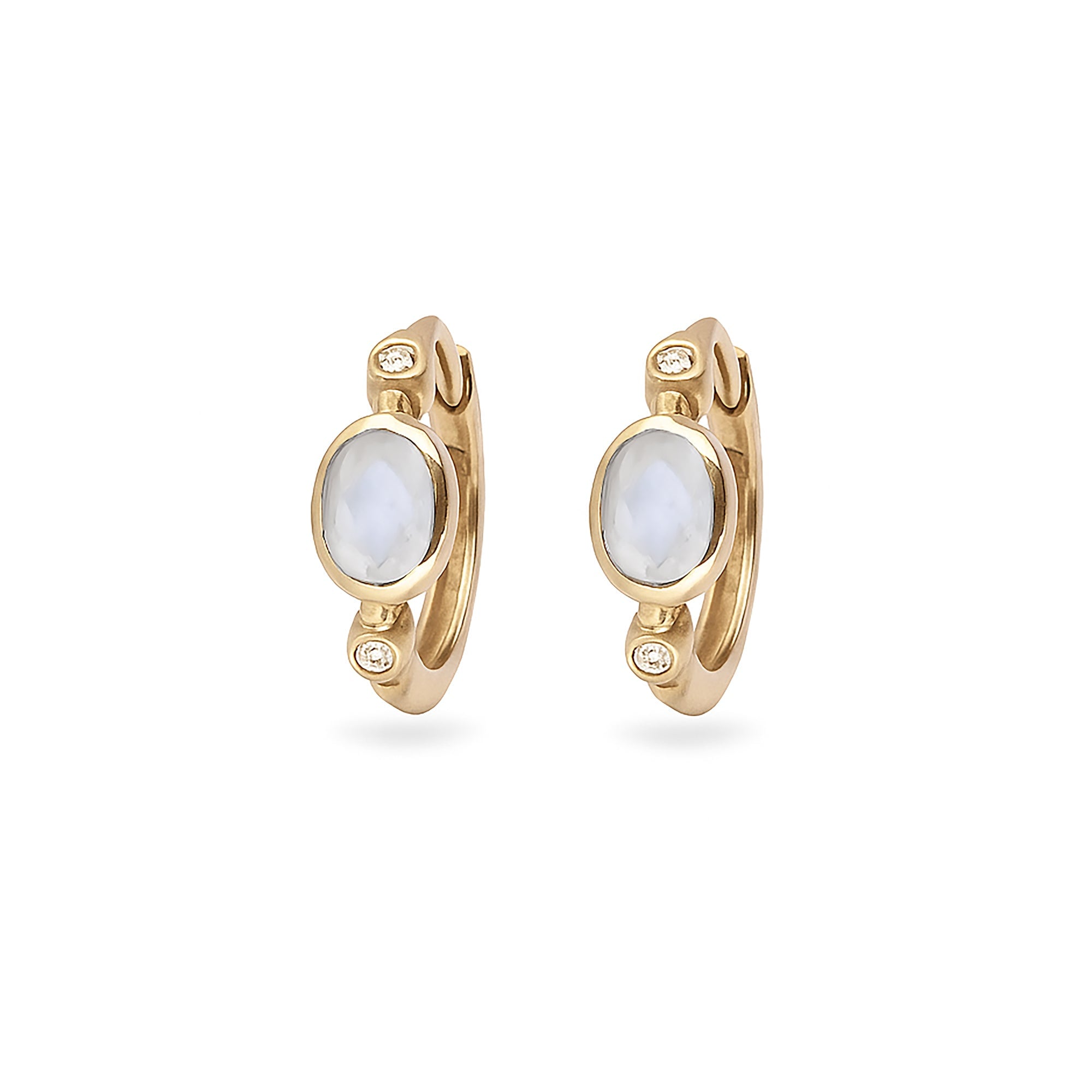 Zohreh Women's Moonstone & White Sapphire Huggie Hoop Earring Pair 9k Gold In Gold