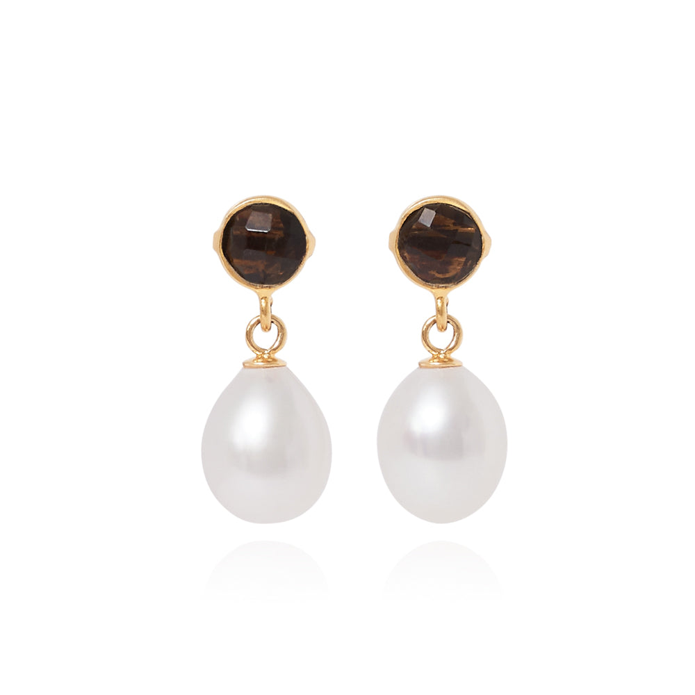 Women’s White / Brown Clara Smokey Quartz & Cultured Freshwater Pearl Drop Earrings Pearls of the Orient Online