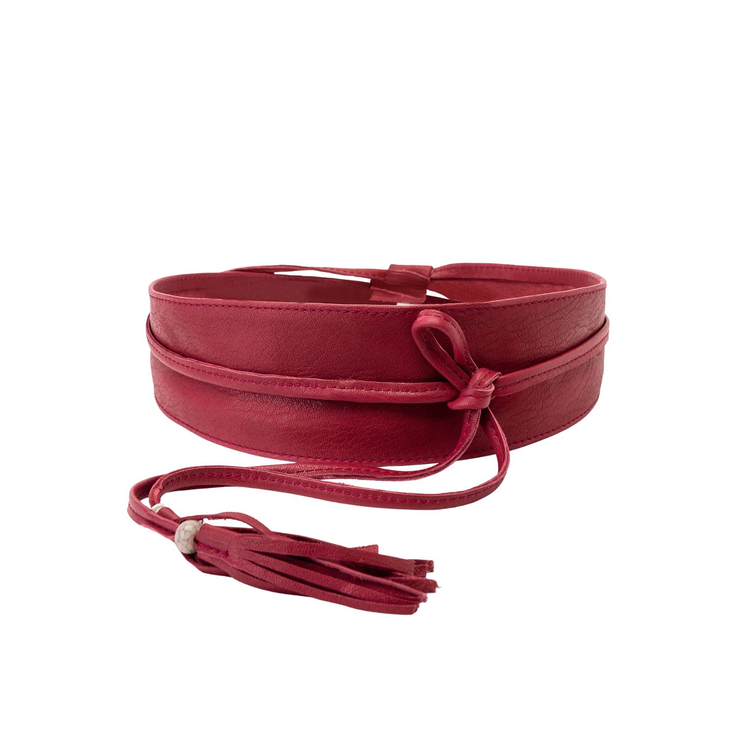 Juan-jo Women's Red Leather Obi Belt With Tassels