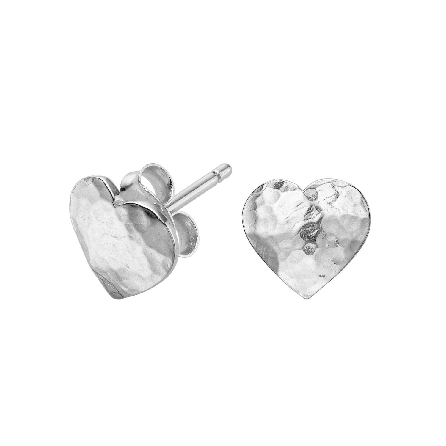 Women’s Silver Hammered Flat Heart Nomad Studs Dower & Hall