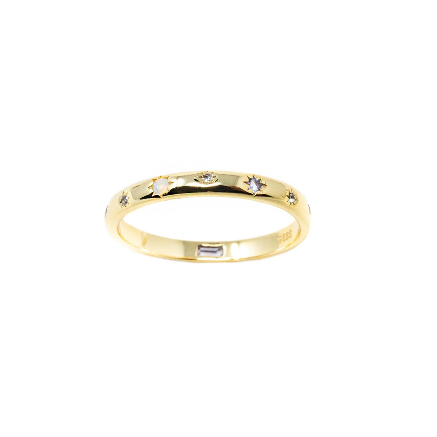 Nasi Silver Women's Blue / White Scatter Band Both Sides Now Ocean Edition Star Ring, Gold In Burgundy