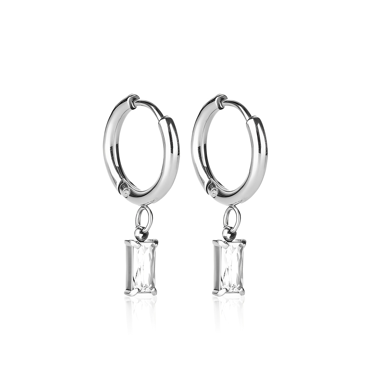 Ever Jewellery Women's Luxe Silver Crystal Drop Huggie Earrings In Silver