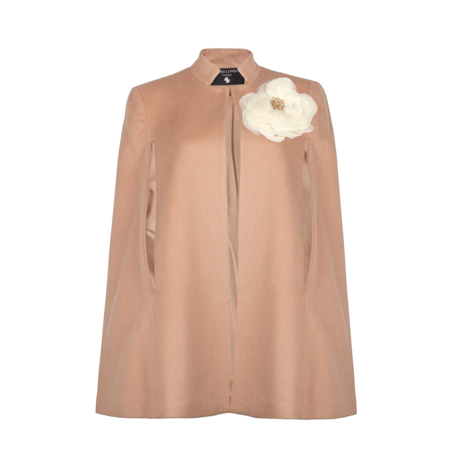 Laines London Women's Gold / Neutrals Laines Couture Wool Blend Cape With Embellished Cream Corsage - Camel In Gold