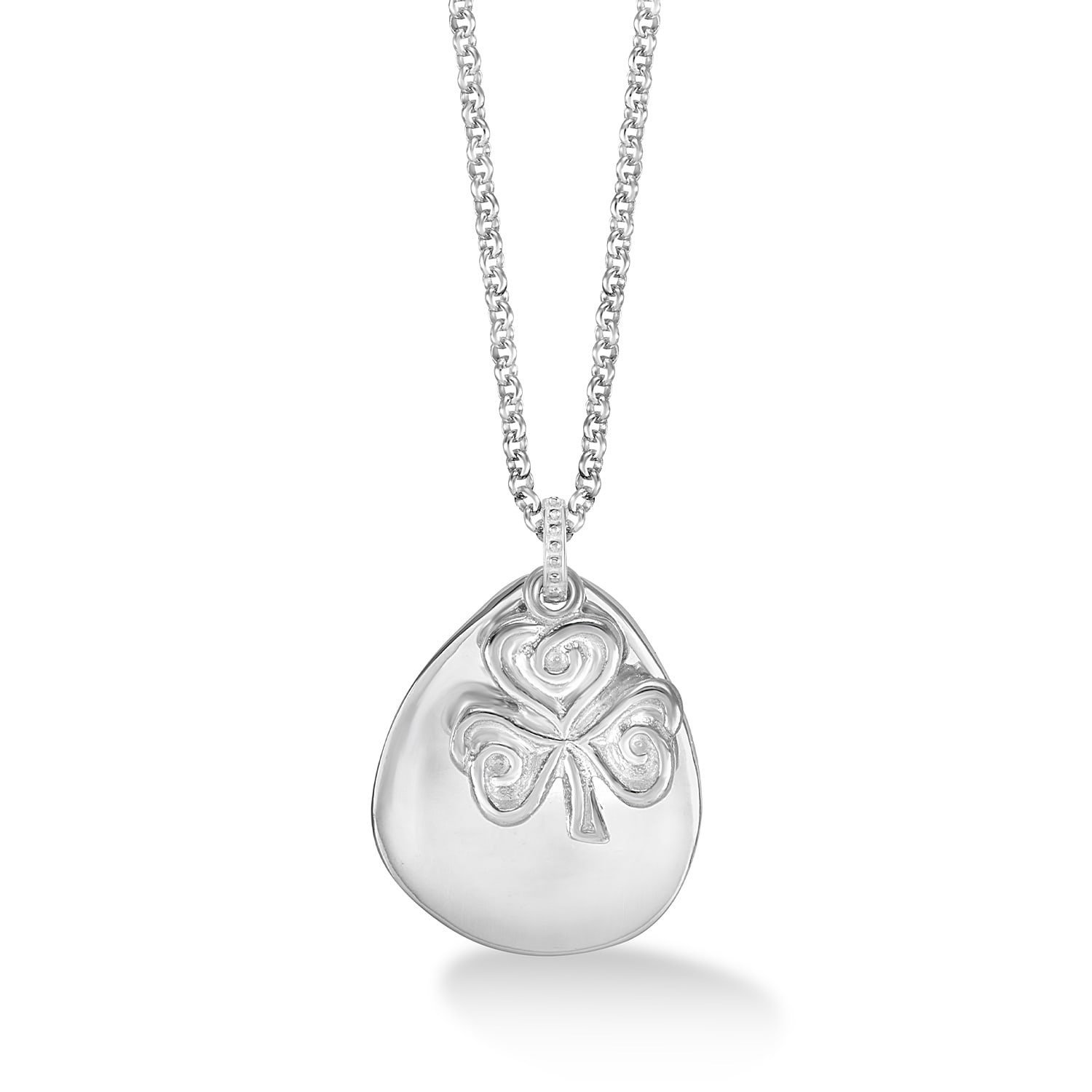 Dower & Hall Men's Engravable Large Pebble & Clover Pendant In Sterling Silver