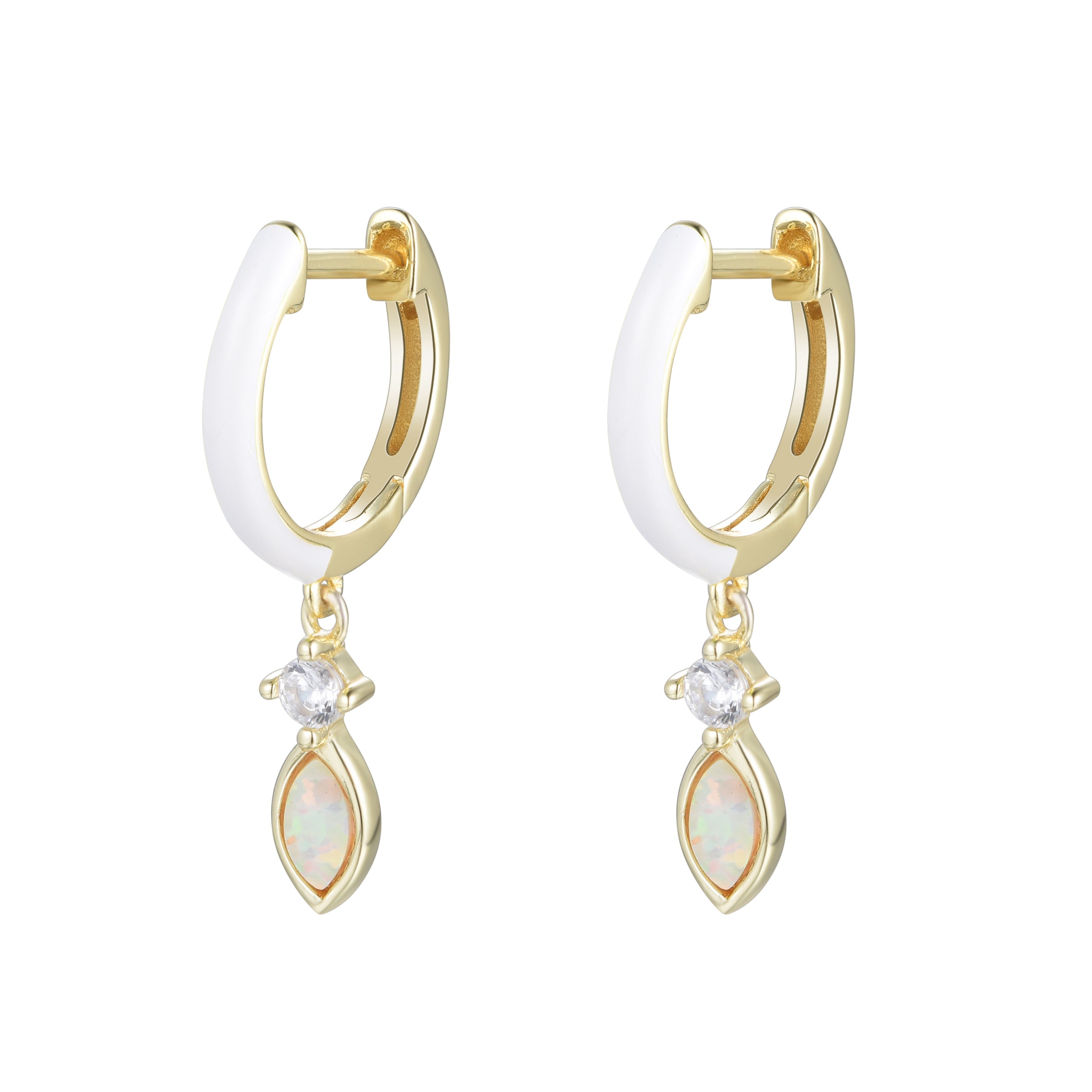 Women’s Enamel Opal Huggie Earrings - White Kamaria