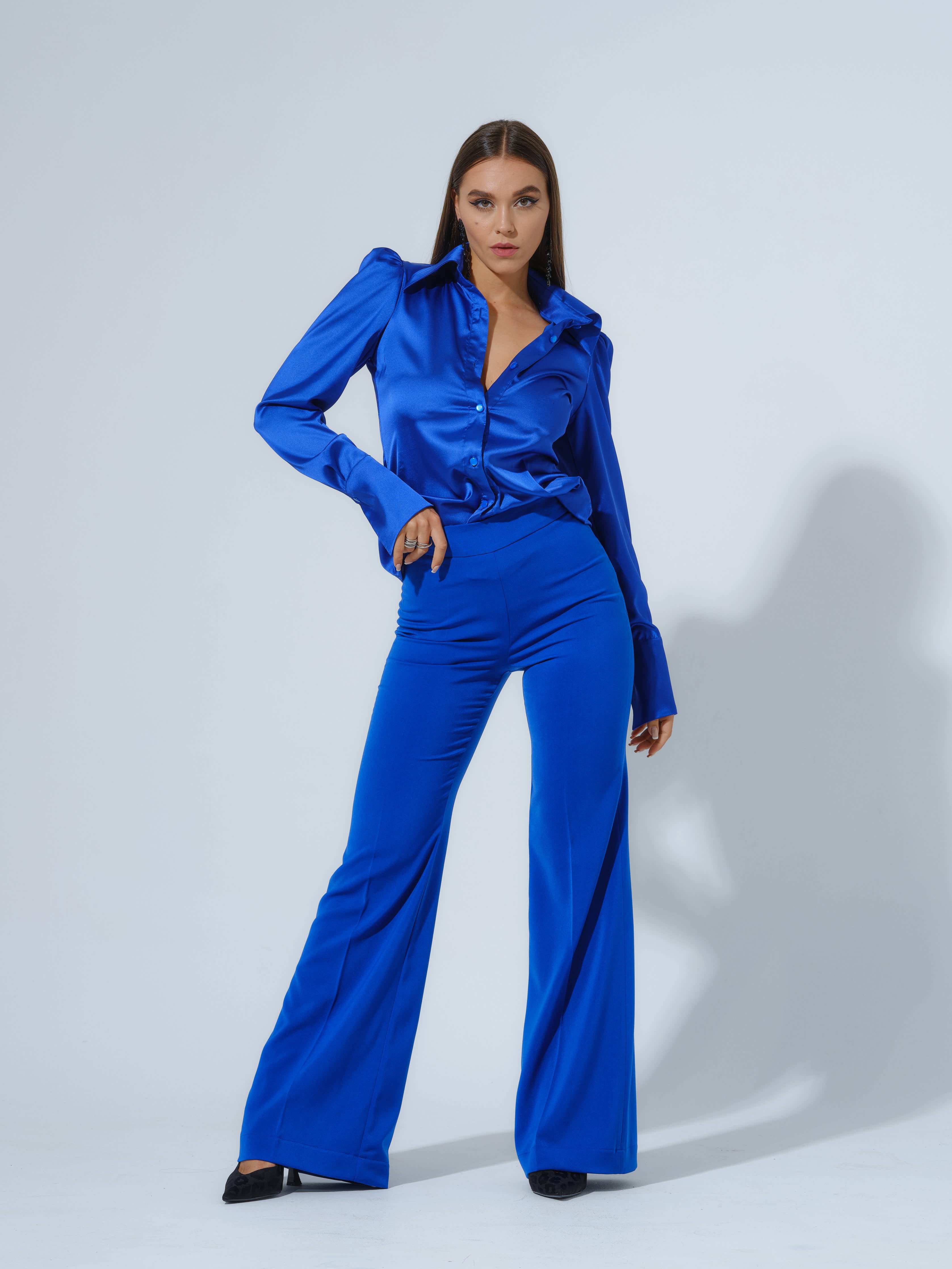 Royal Azure Fitted Satin Shirt | Tia Dorraine | Wolf & Badger