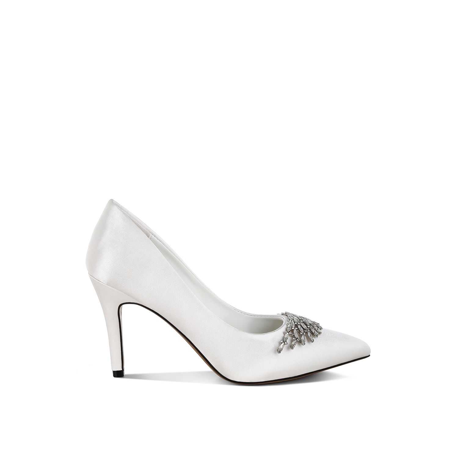Rag & Co Women's Rhodolia Diamante Brooch Detail Satin Pumps In White In White