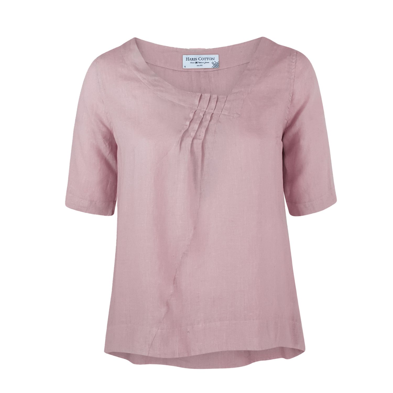 Haris Cotton Women's Pink / Purple Asymmetric Neck Linen Blouse With Pleates Lilac In Pink/purple