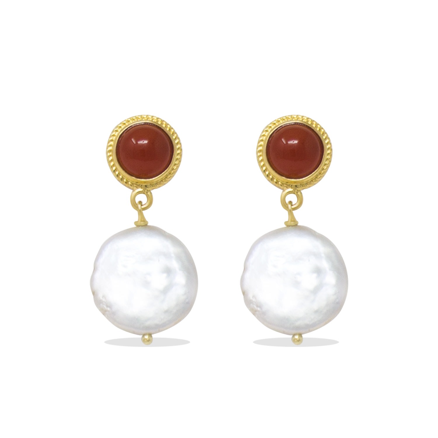 Women’s Red Gold-Plated Carnelian & Keshi Pearl Earrings Vintouch Italy