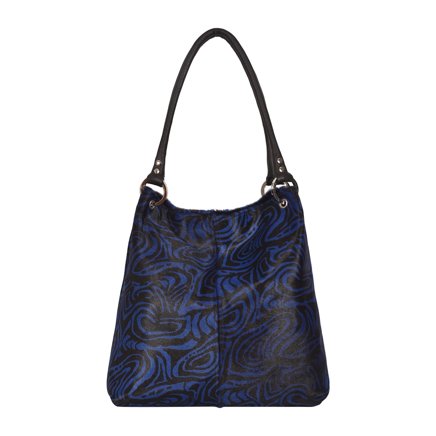 Owen Barry Women's Cowhide Shoulder Bag Dudley Larkspur Blue & Black By  In Blue