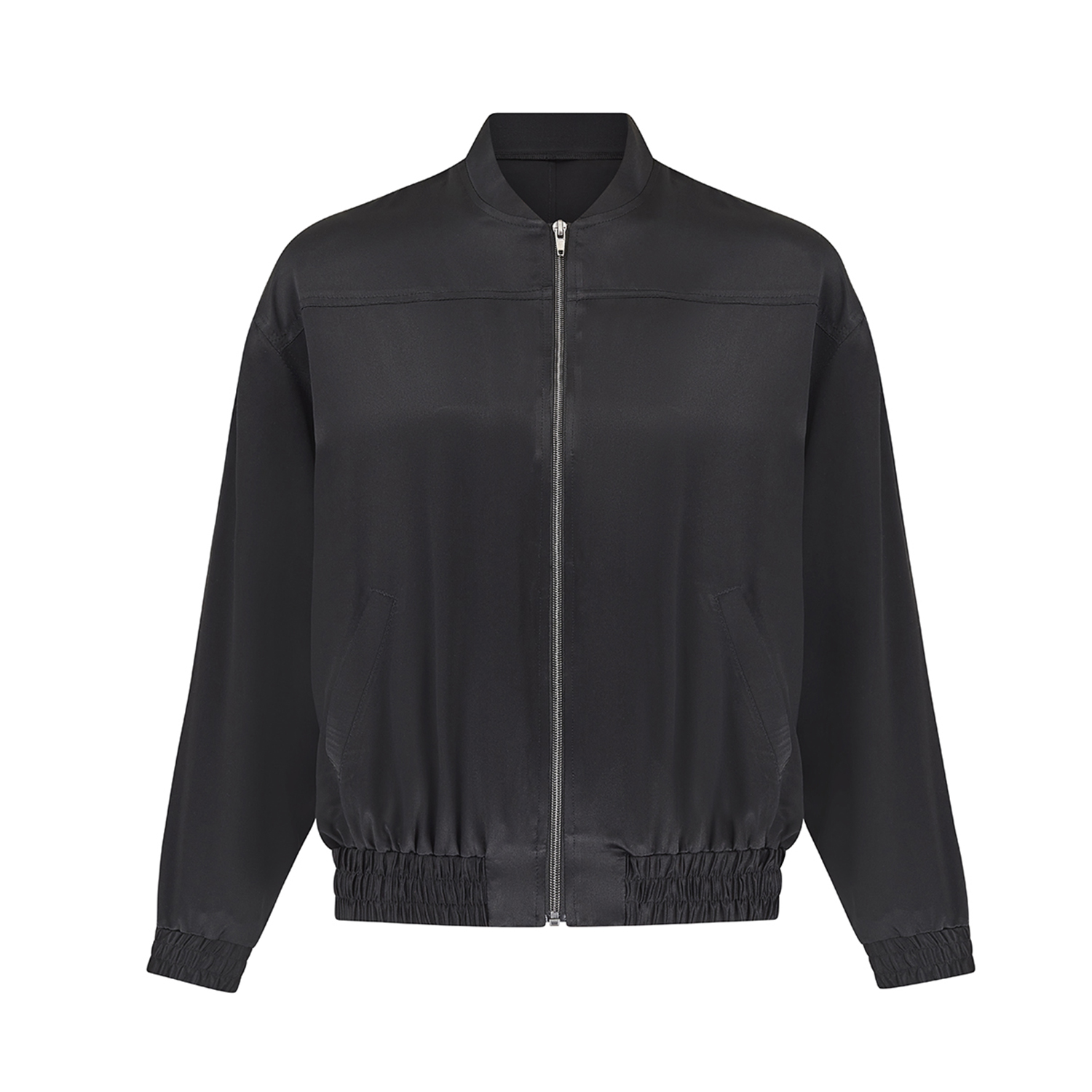 ◆DEINET◆ VOLUME SHIRRING POINT JACKET IN BLACK KDBFU4S3311 Poppy Silk Bomber Jacket - Black | The Summer Edit | Wolf