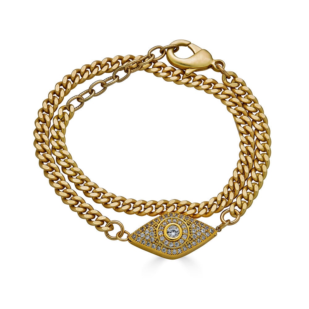 Loni Paul Jewelry Women's Matte Gold Double Wrap Pave Eye Bracelet