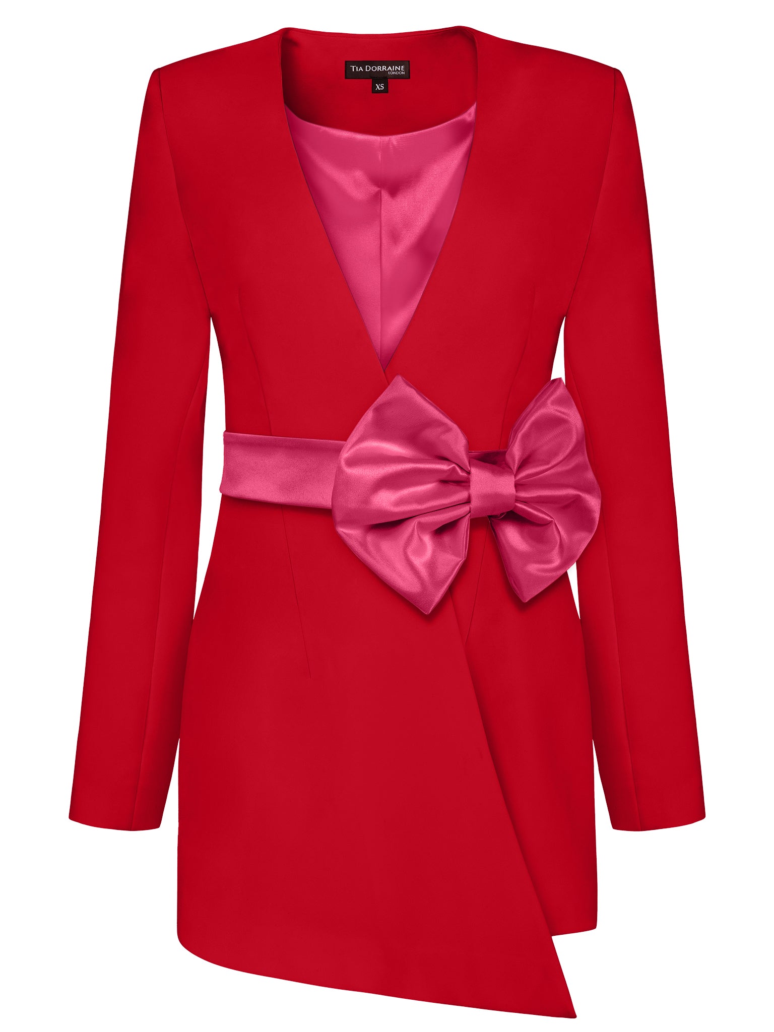 Women’s Pink / Purple / Red Red Pearl Blazer With Pink Bow Belt Large Tia Dorraine