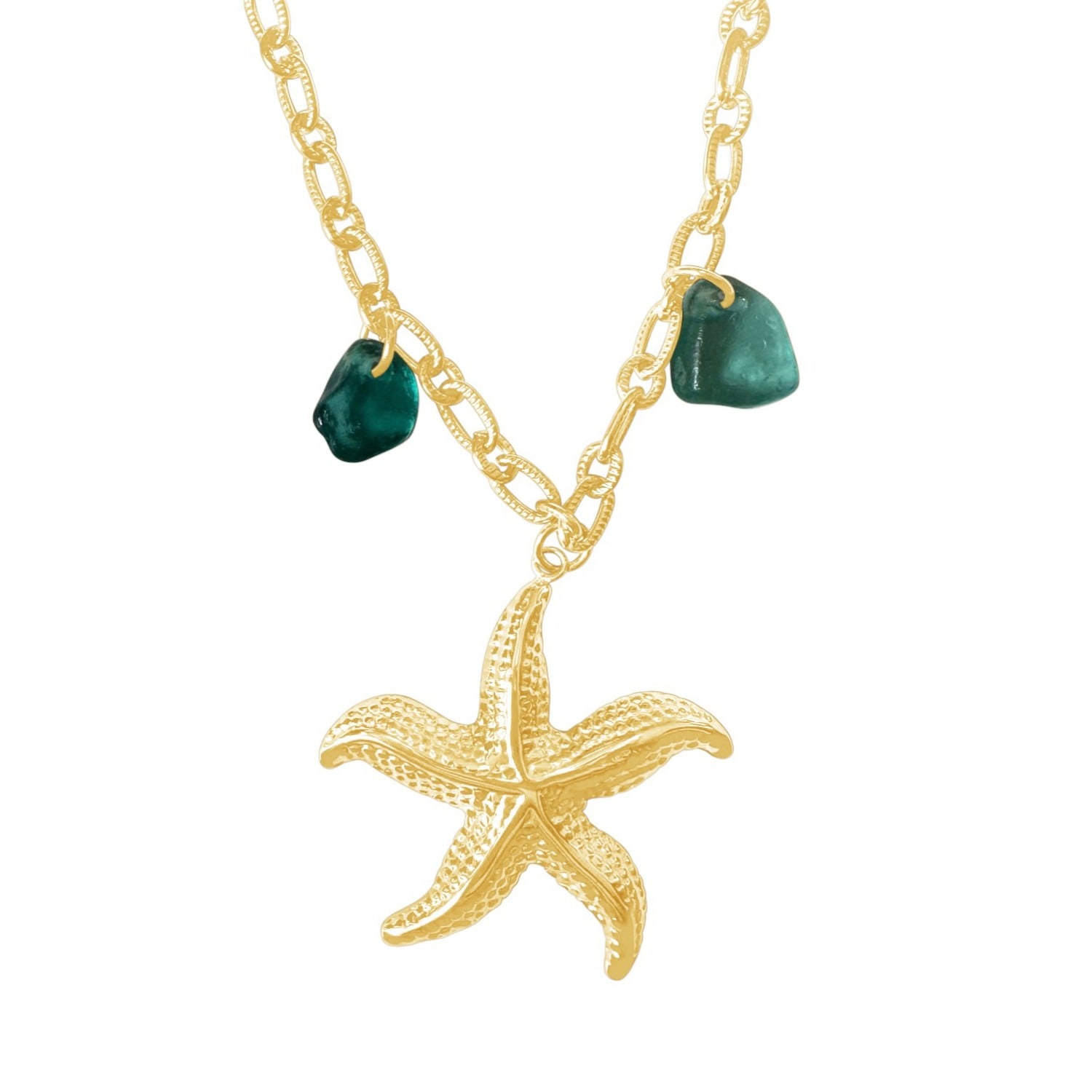 Glasstyk I/s Women's Starfish Necklace Blue Sea Glass Gold