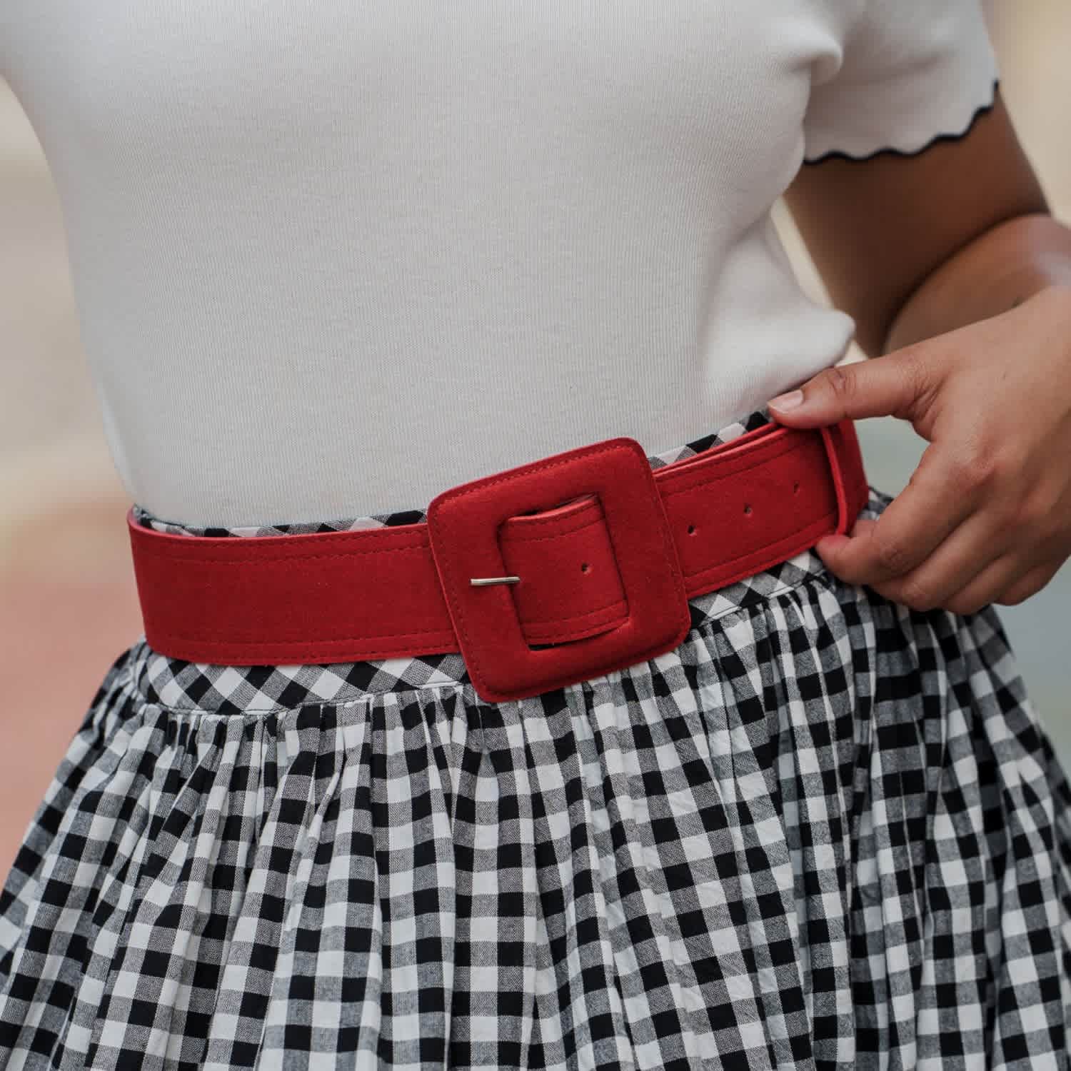 Suede Square Buckle Belt - Red | BeltBe | Wolf & Badger